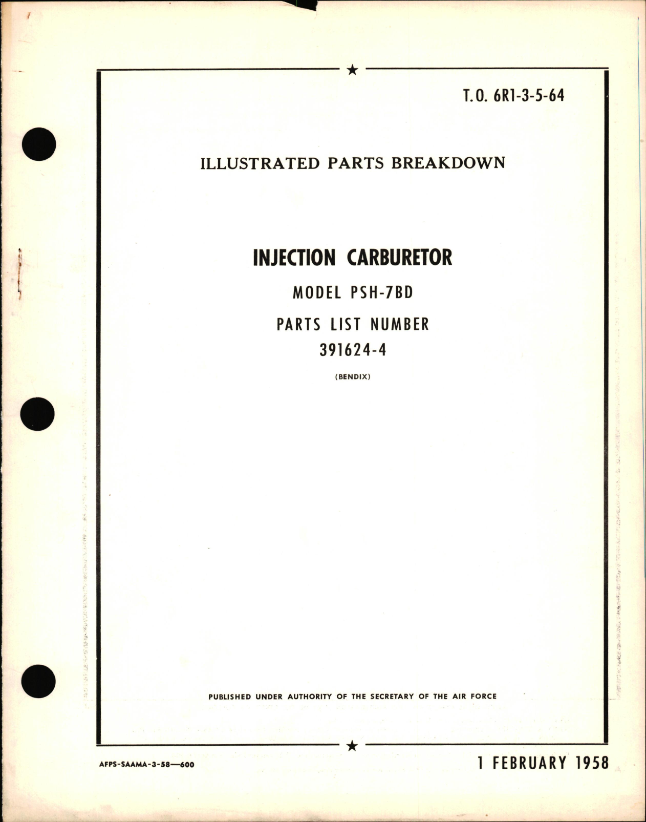 Sample page 1 from AirCorps Library document: Illustrated Parts Breakdown for Injection Carburetor Model PSH-7BD