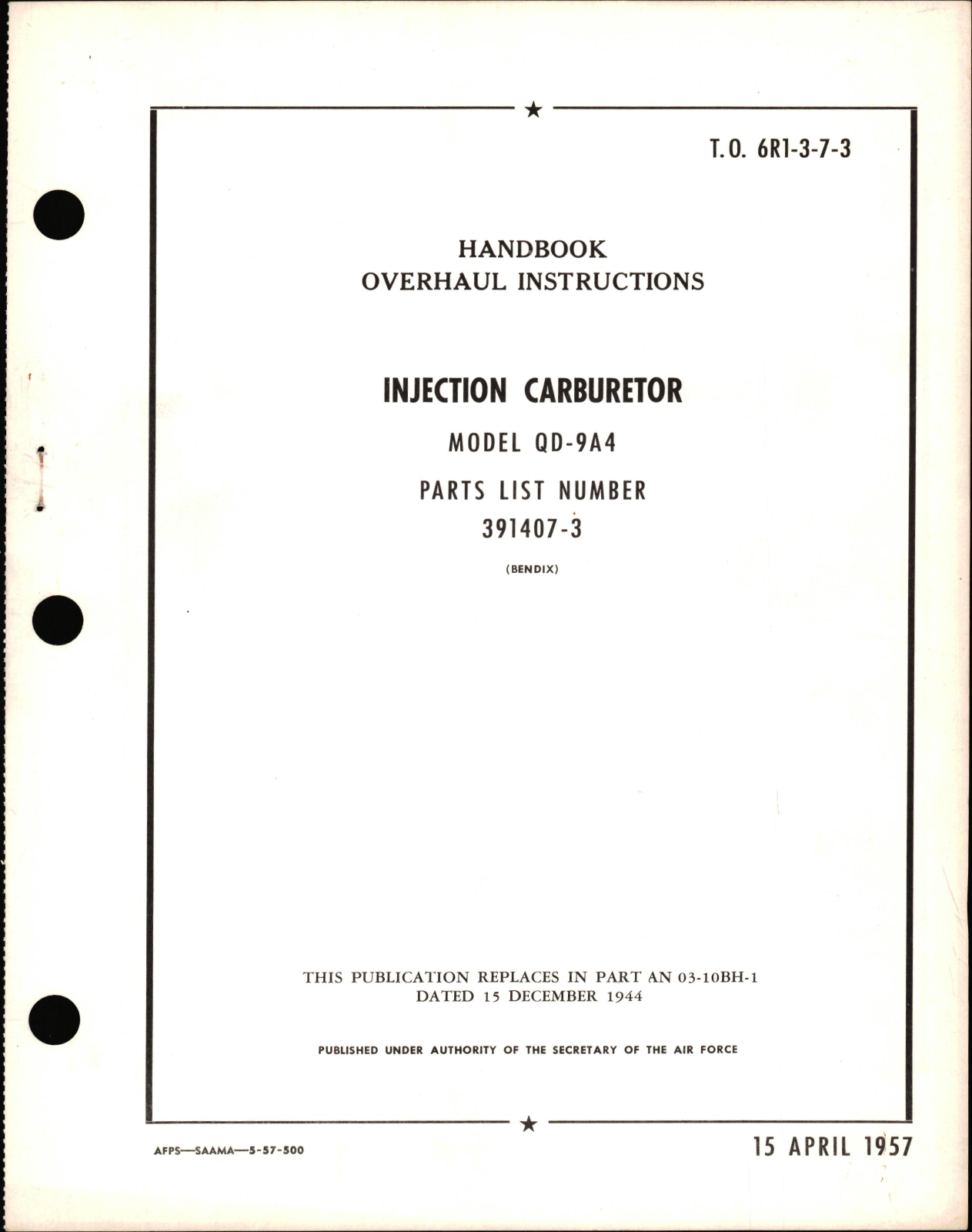 Sample page 1 from AirCorps Library document: Overhaul Instructions for Injection Carburetor Model QD-9A4