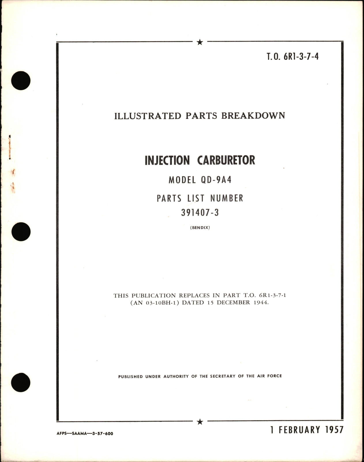 Sample page 1 from AirCorps Library document: Illustrated Parts Breakdown for Injection Carburetor Model QD-94A