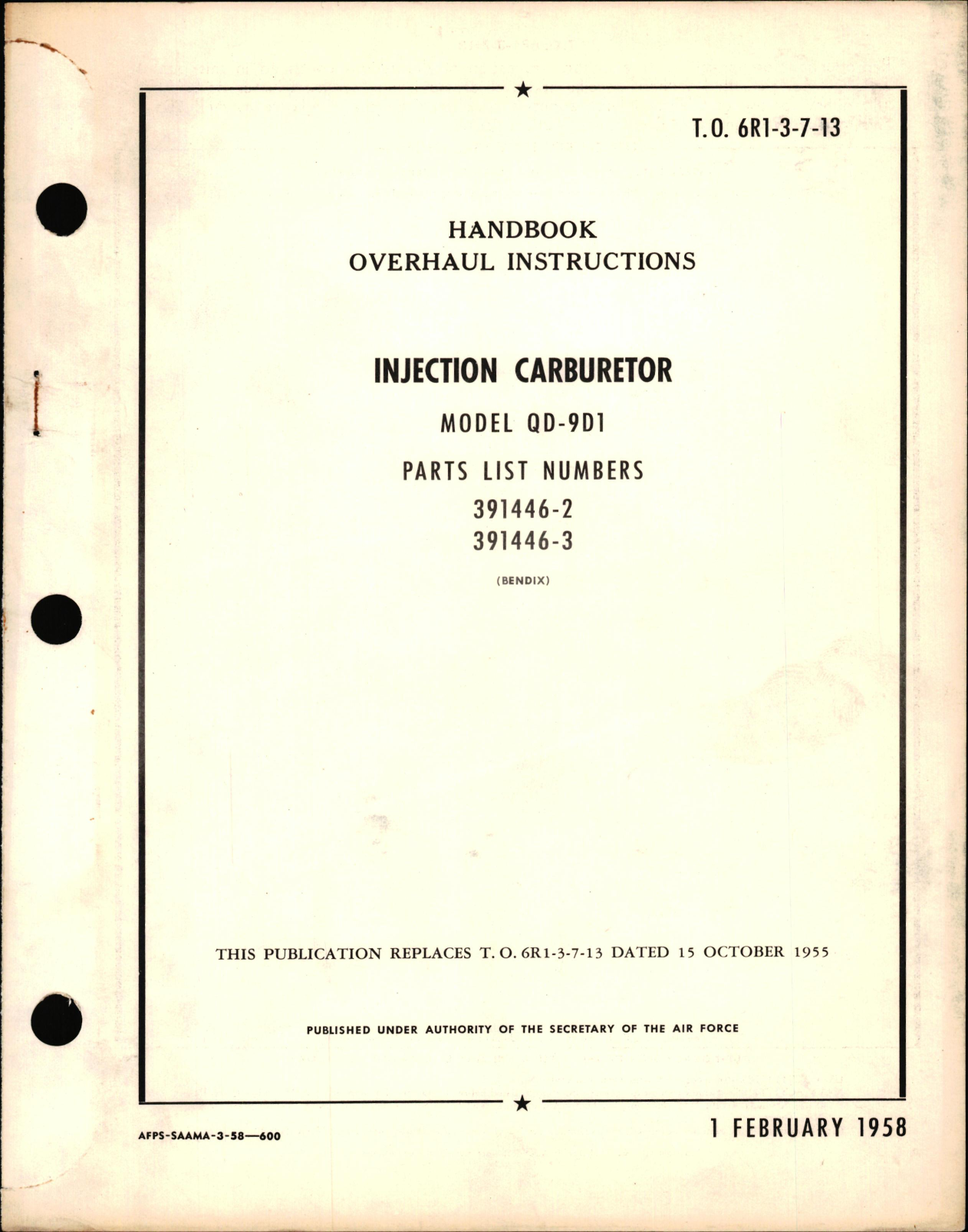 Sample page 1 from AirCorps Library document: Overhaul Instructions for Injection Carburetor Model QD-9D1