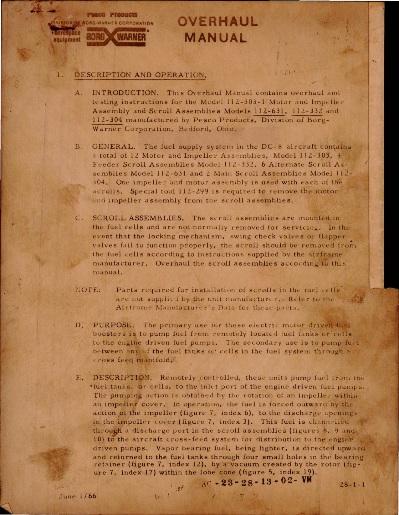 Sample page 1 from AirCorps Library document: Overhaul Manual and Testing Instructions for Motor and Impeller and Scroll Assemblies 