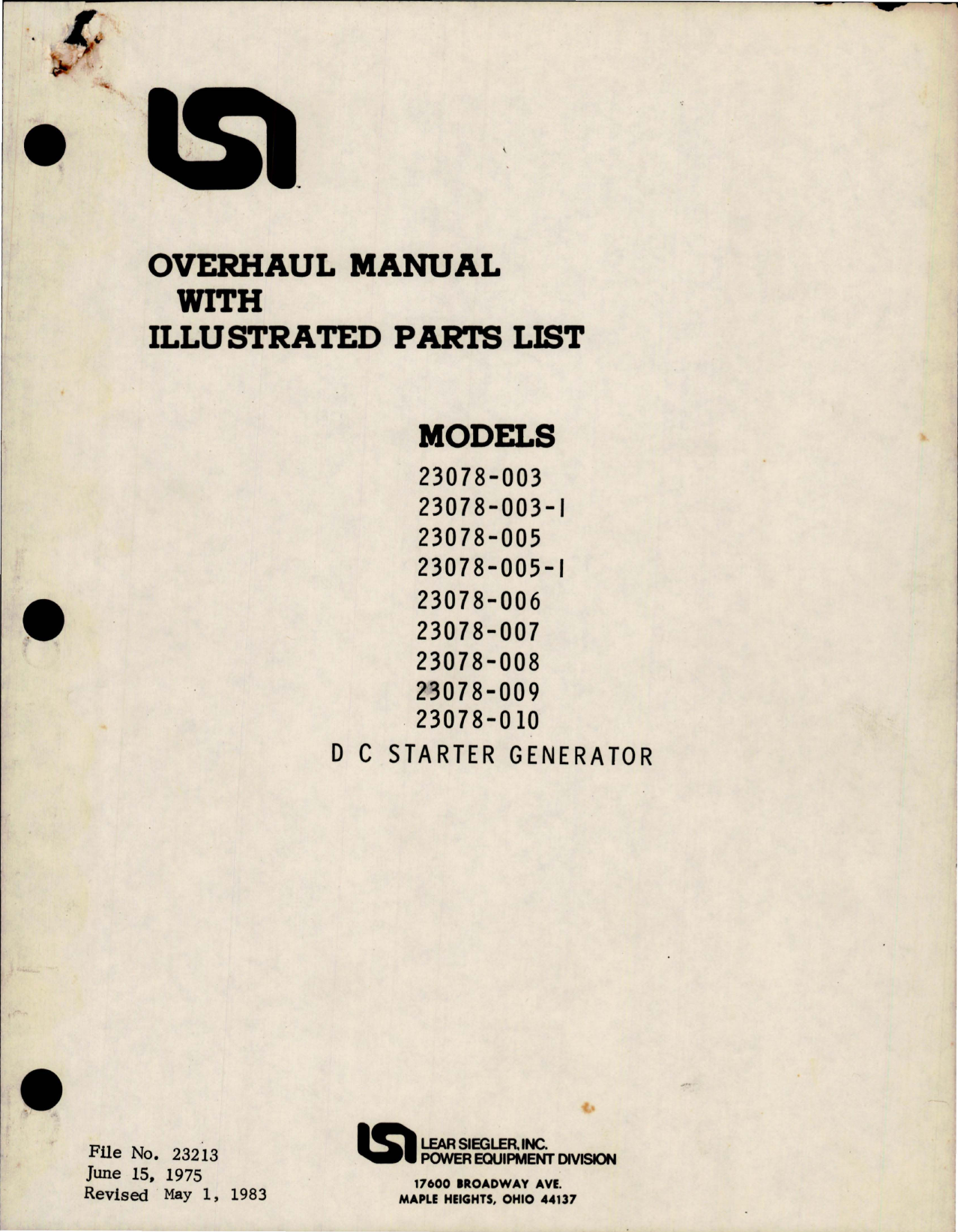Sample page 1 from AirCorps Library document: Overhaul Manual with Parts List for  DC Starter Generator 