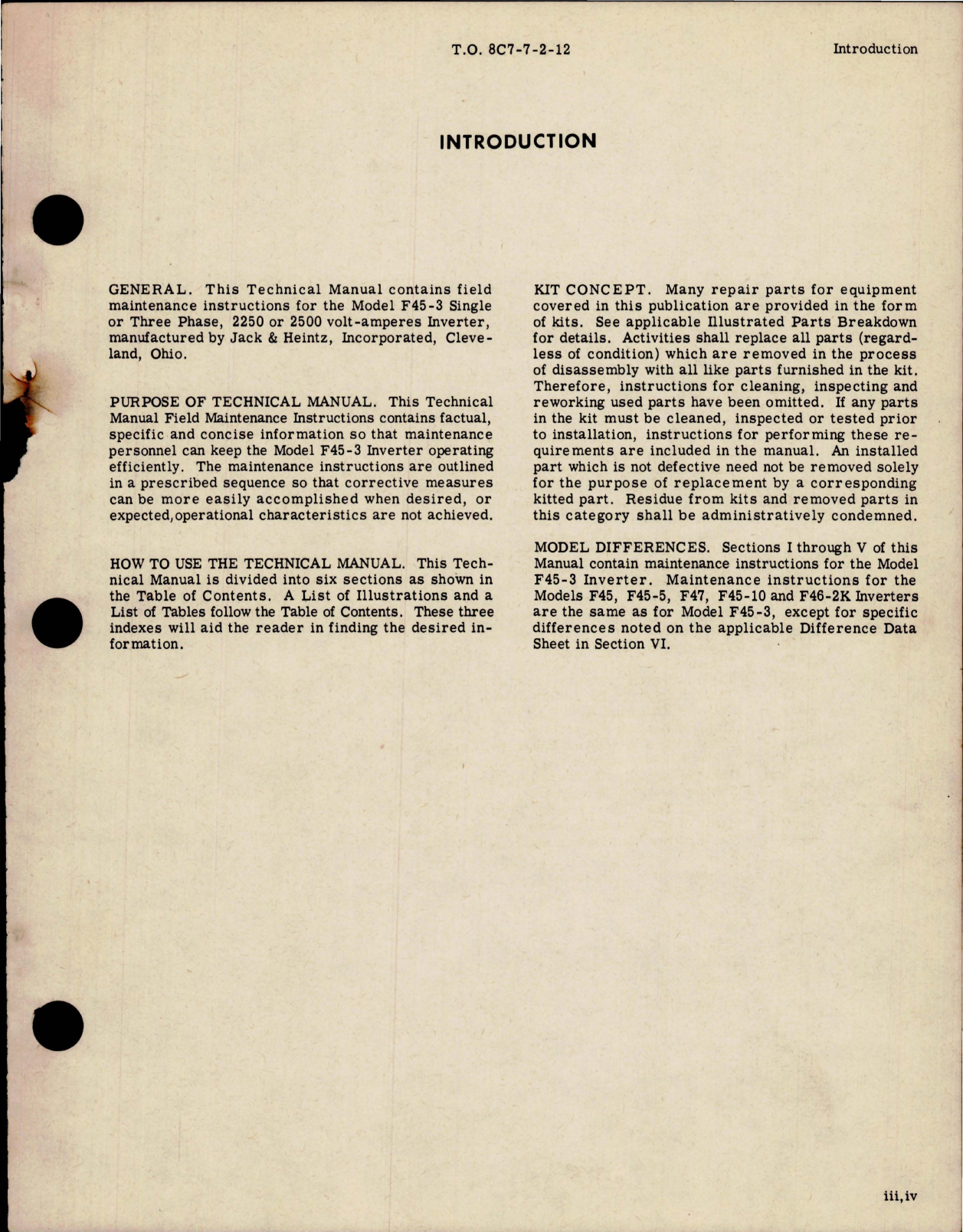 Sample page 5 from AirCorps Library document: Maintenance Instructions for Inverter - Models F45-3, F45, F45-5, F47, F45-10 and F46-2K