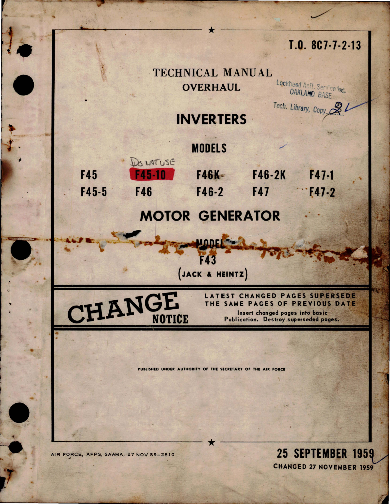 Sample page 1 from AirCorps Library document: Overhaul Manual for Inverters and Motor Generator 