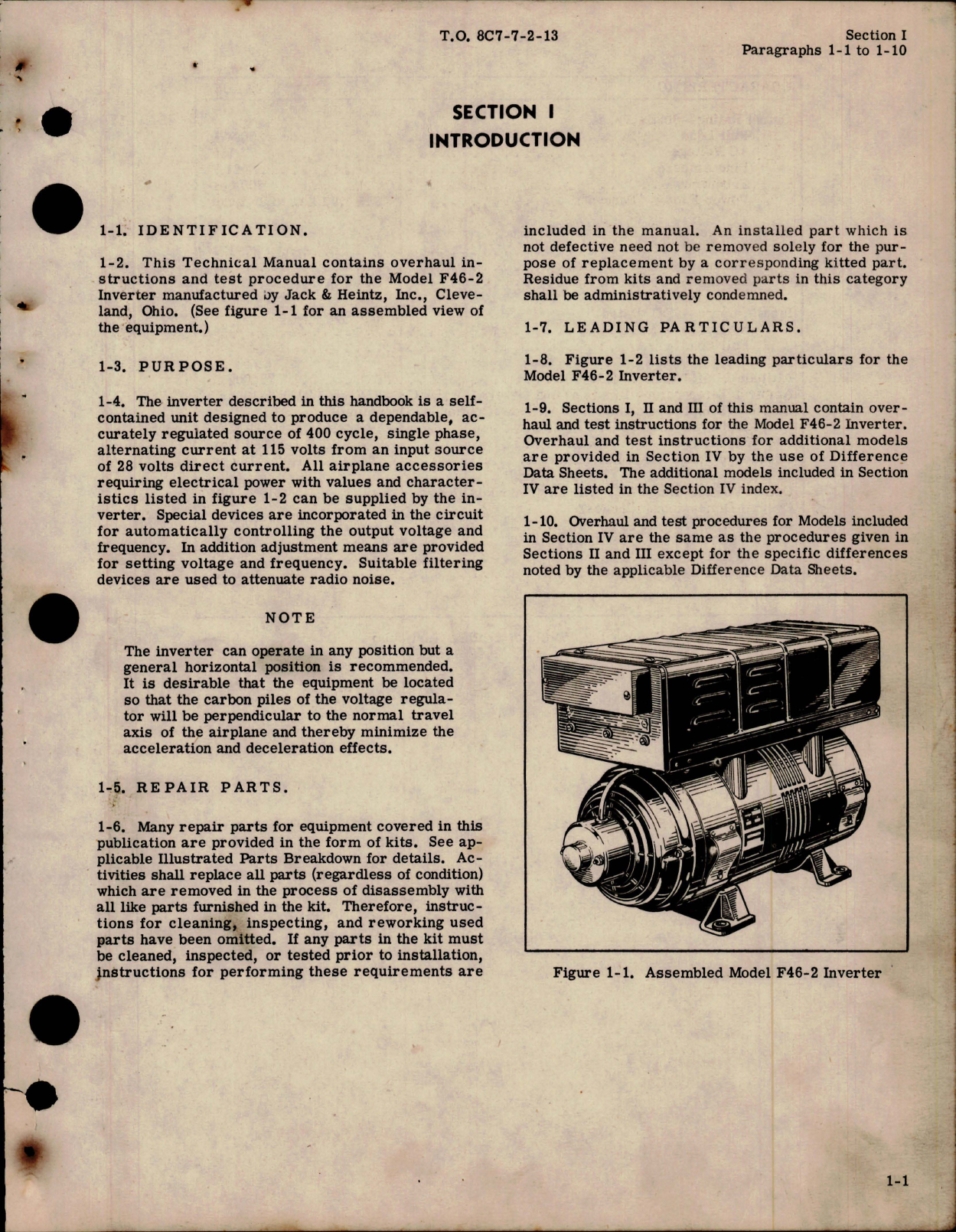 Sample page 7 from AirCorps Library document: Overhaul Manual for Inverters and Motor Generator 