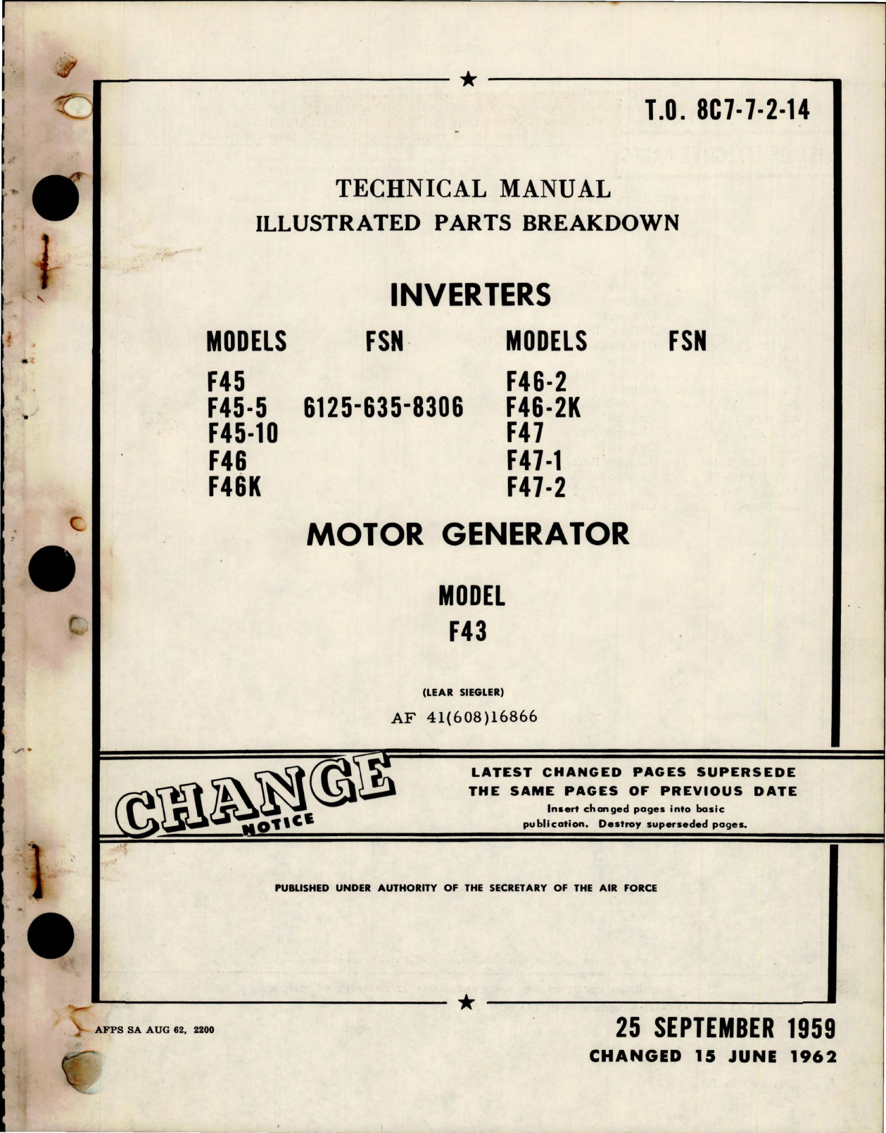 Sample page 1 from AirCorps Library document: Illustrated Parts Breakdown for Inverters and Motor Generators