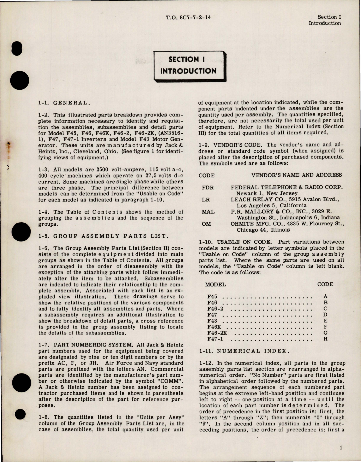 Sample page 5 from AirCorps Library document: Illustrated Parts Breakdown for Inverters and Motor Generator 