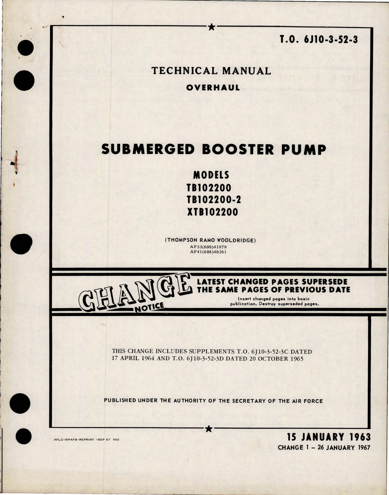 Sample page 1 from AirCorps Library document: Overhaul Manual for Submerged Booster Pumps - Models TB102200, TB102200-2, XTB102200