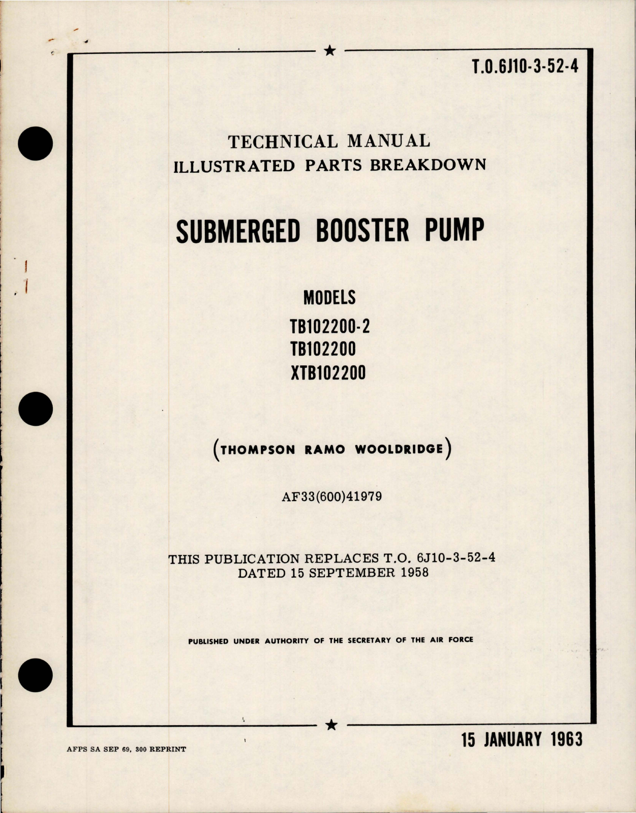 Sample page 1 from AirCorps Library document: Illustrated Parts Breakdown for Submerged Booster Pumps - Models TB102200-2, TB102200, XBT102200