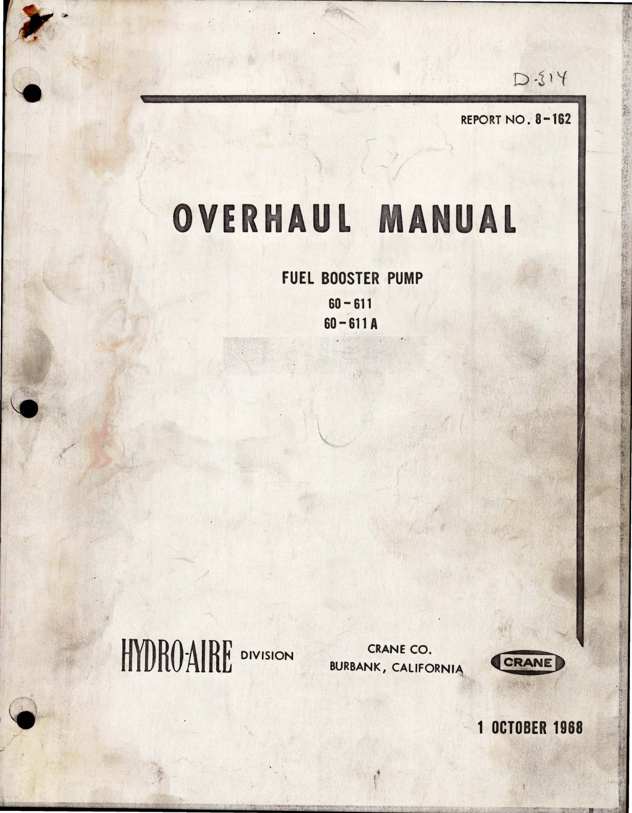 Sample page 1 from AirCorps Library document: Overhaul Manual for Fuel Booster Pump - 60-611 and 60-611A 