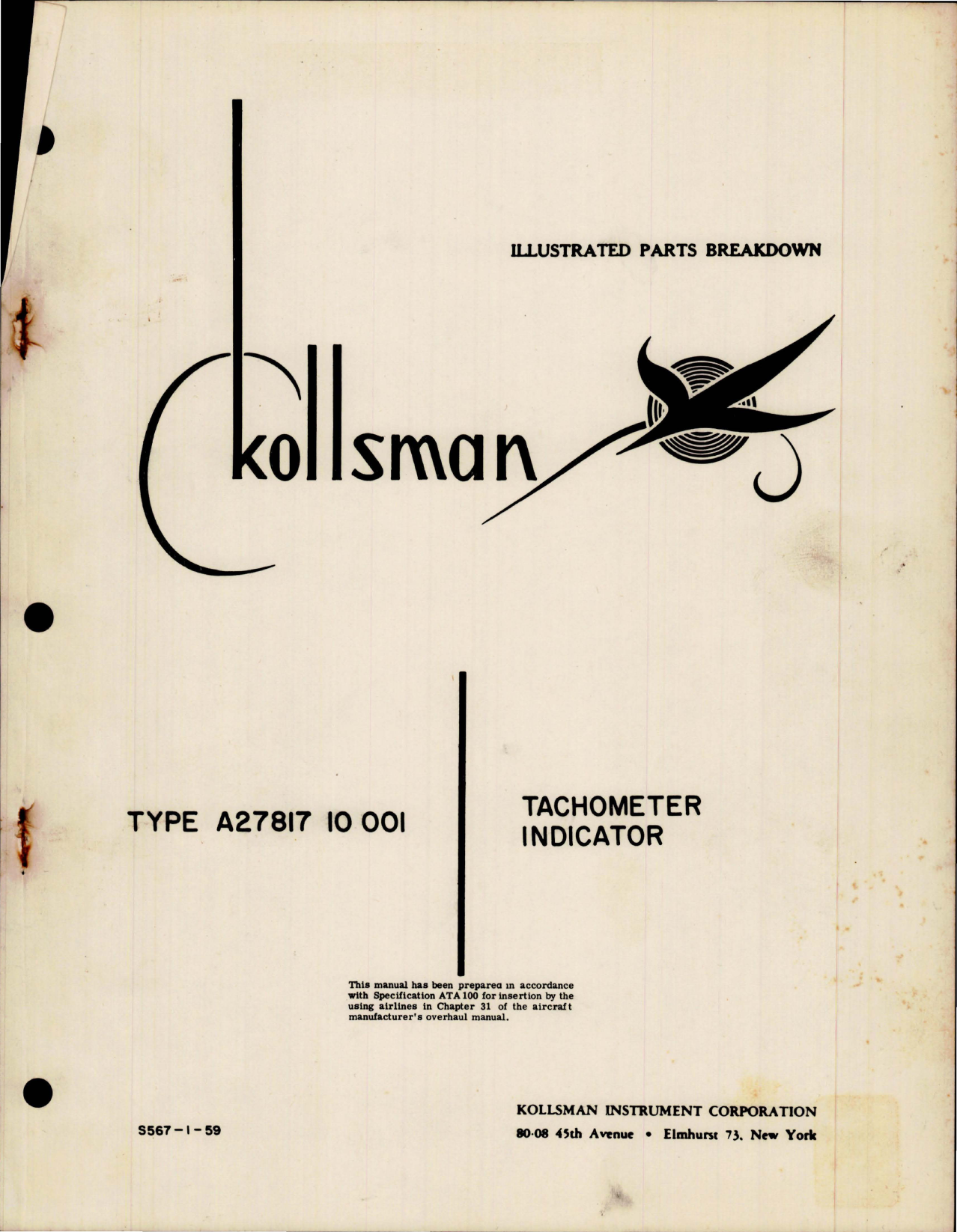 Sample page 1 from AirCorps Library document: Illustrated Parts Breakdown for Tachometer Indicator - Type A27817 10 001