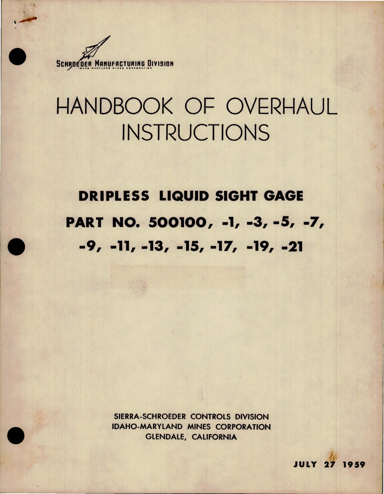 Sample page 1 from AirCorps Library document: Overhaul Instructions for Dripless Liquid Sight Gage 