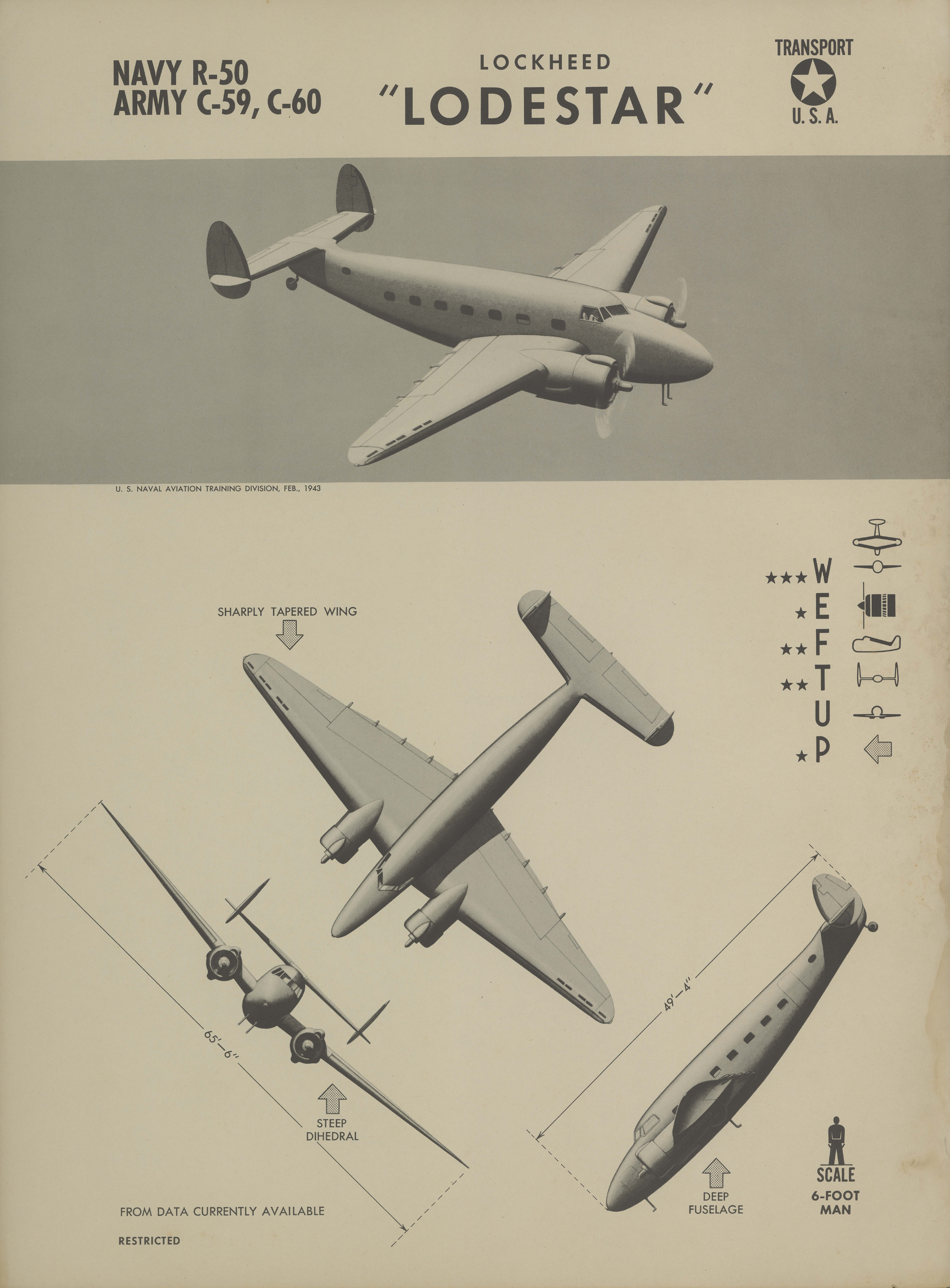 Sample page 1 from AirCorps Library document: C-59 and C-60 Lodestar Recognition Poster
