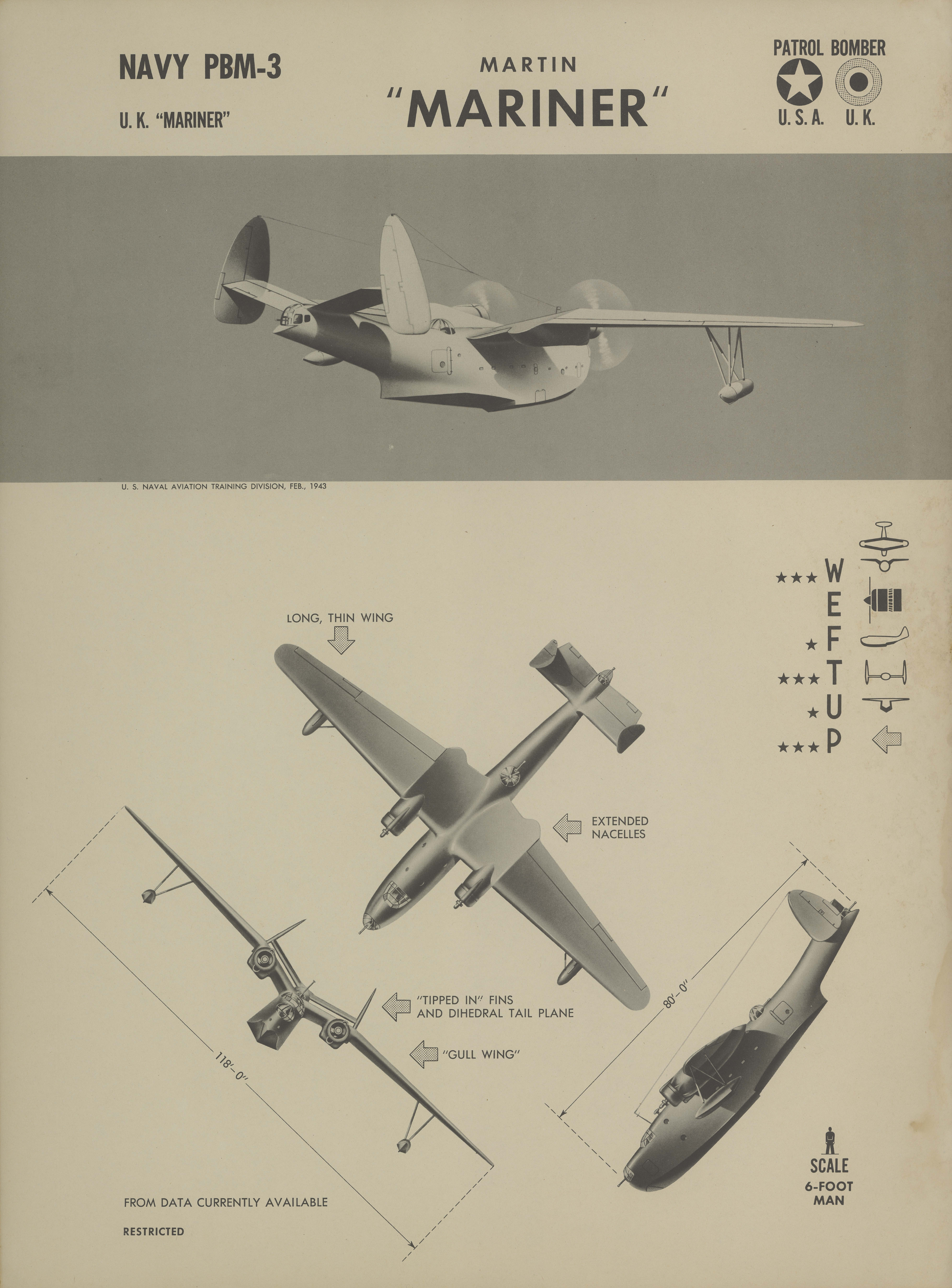 Sample page 1 from AirCorps Library document: PBM-3 Mariner Recognition Poster