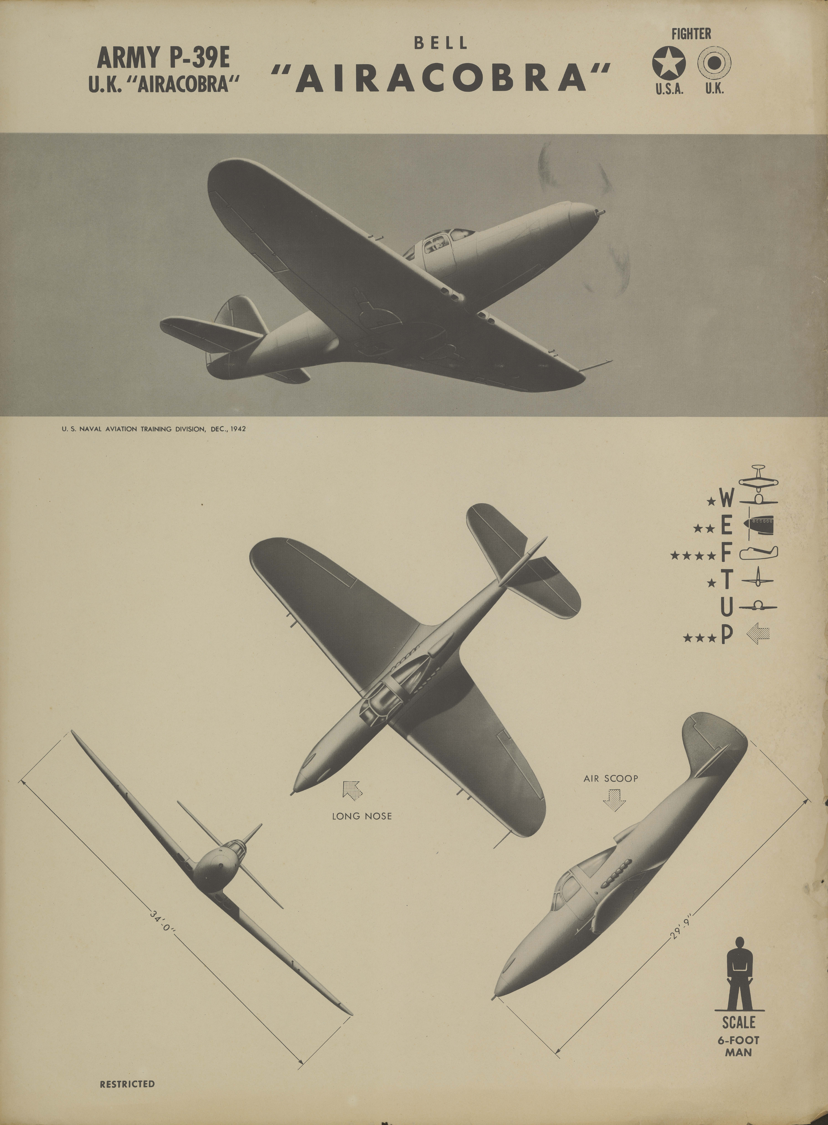 Sample page 1 from AirCorps Library document: P-39E Airacobra Recognition Poster