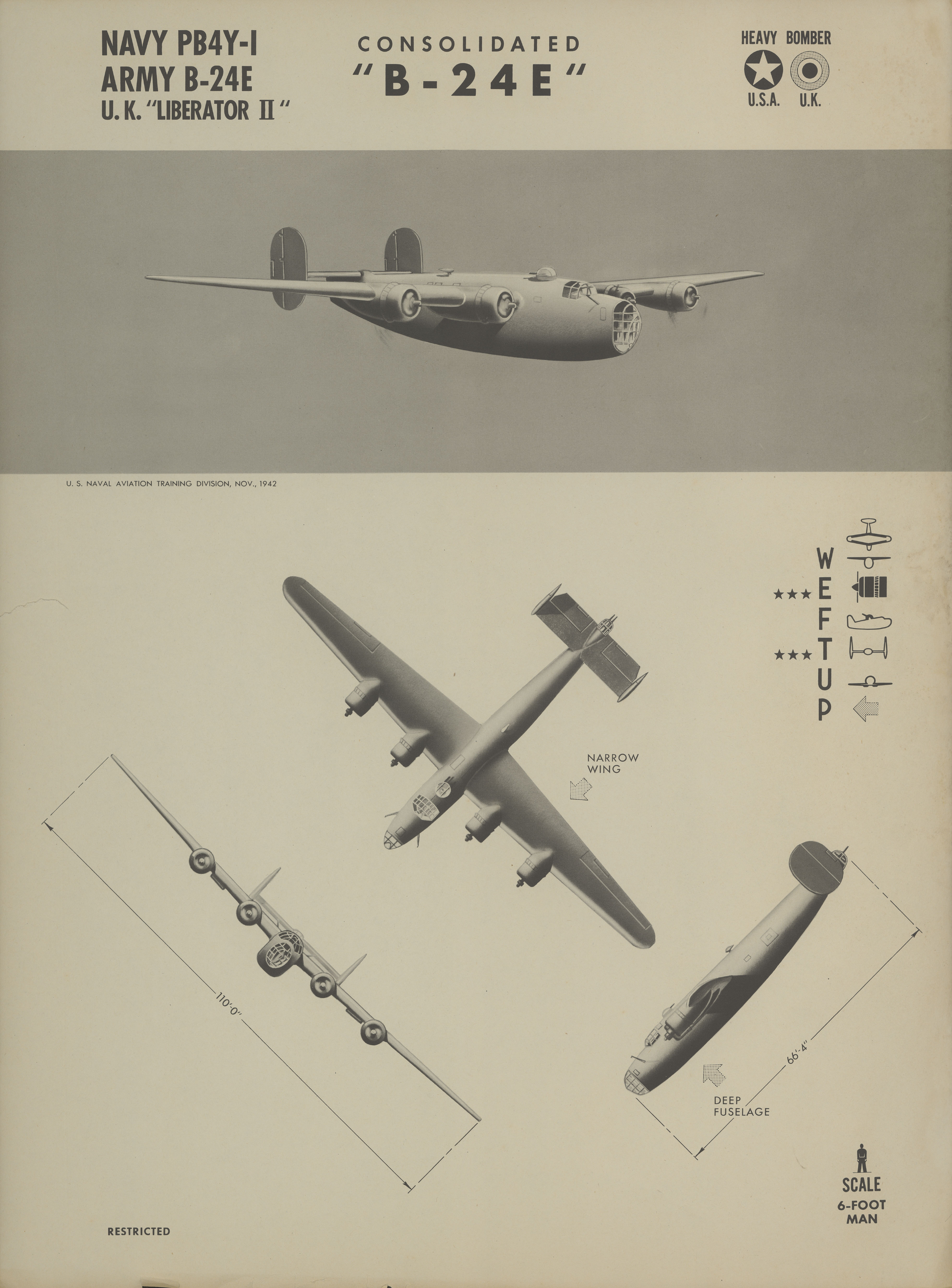 Sample page 1 from AirCorps Library document: B-24E Liberator Recognition Poster
