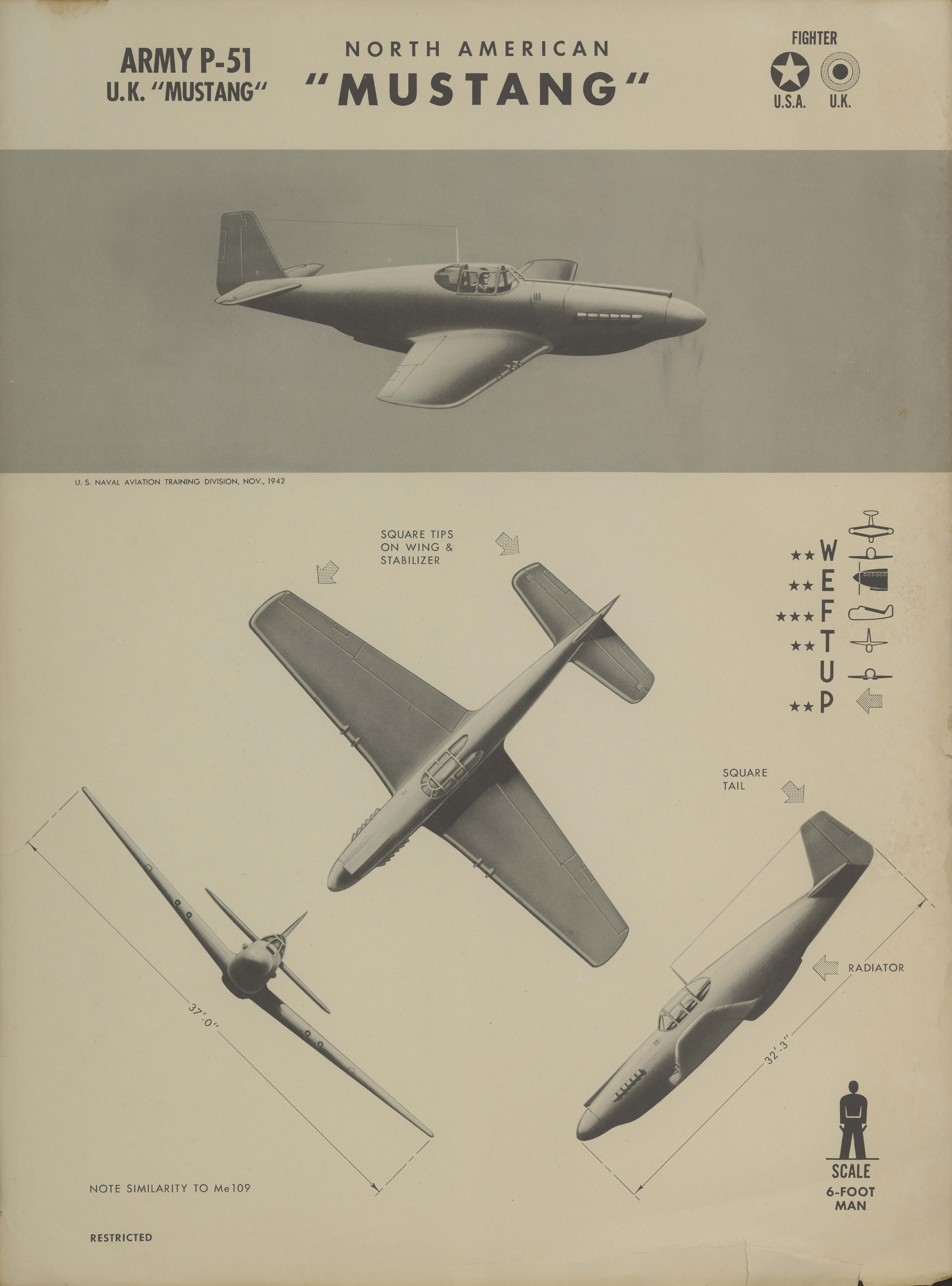 Sample page 1 from AirCorps Library document: P-51 Mustang Recognition Poster