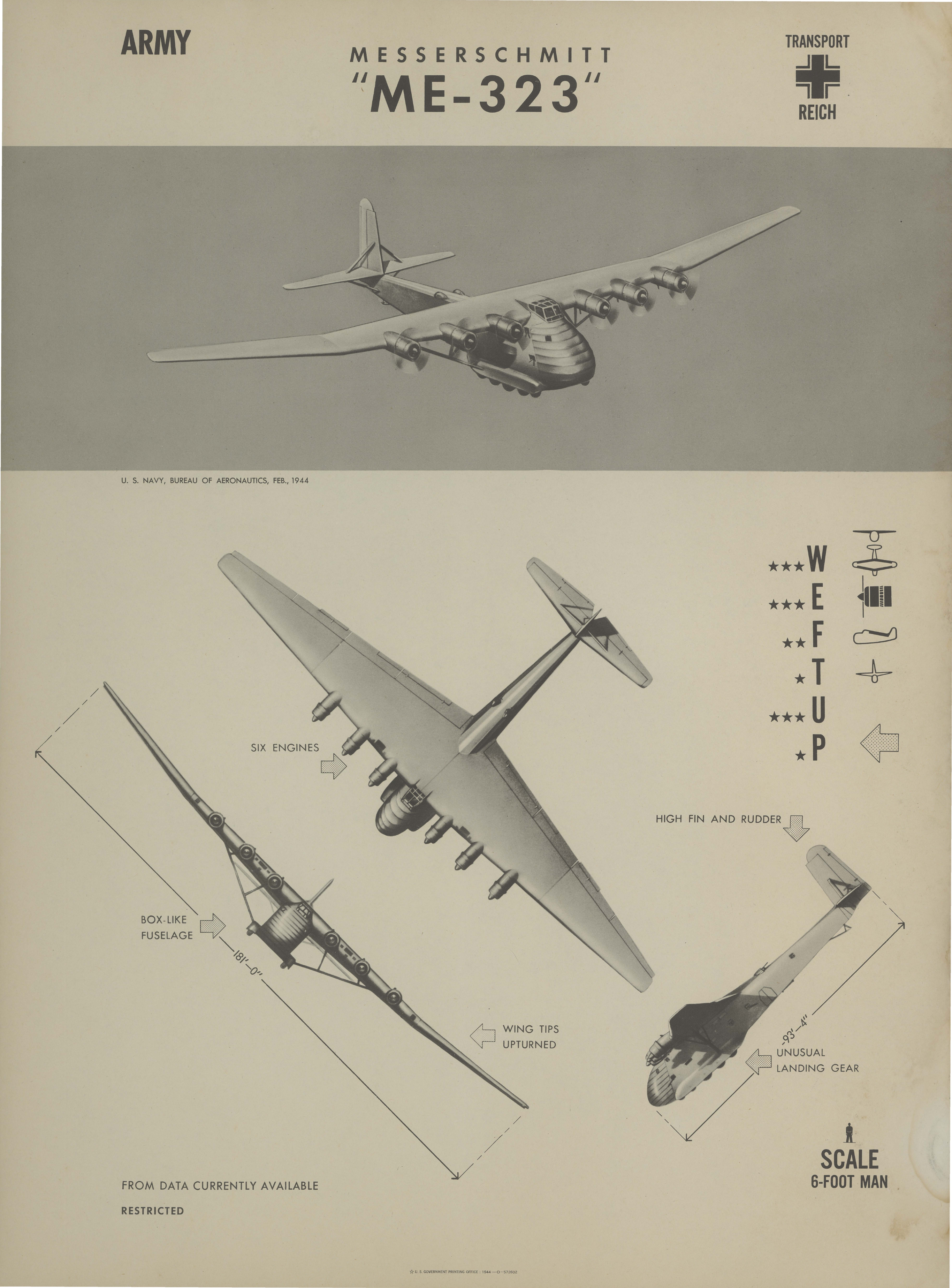 Sample page 1 from AirCorps Library document: Messerschmitt ME-323 Recognition Poster
