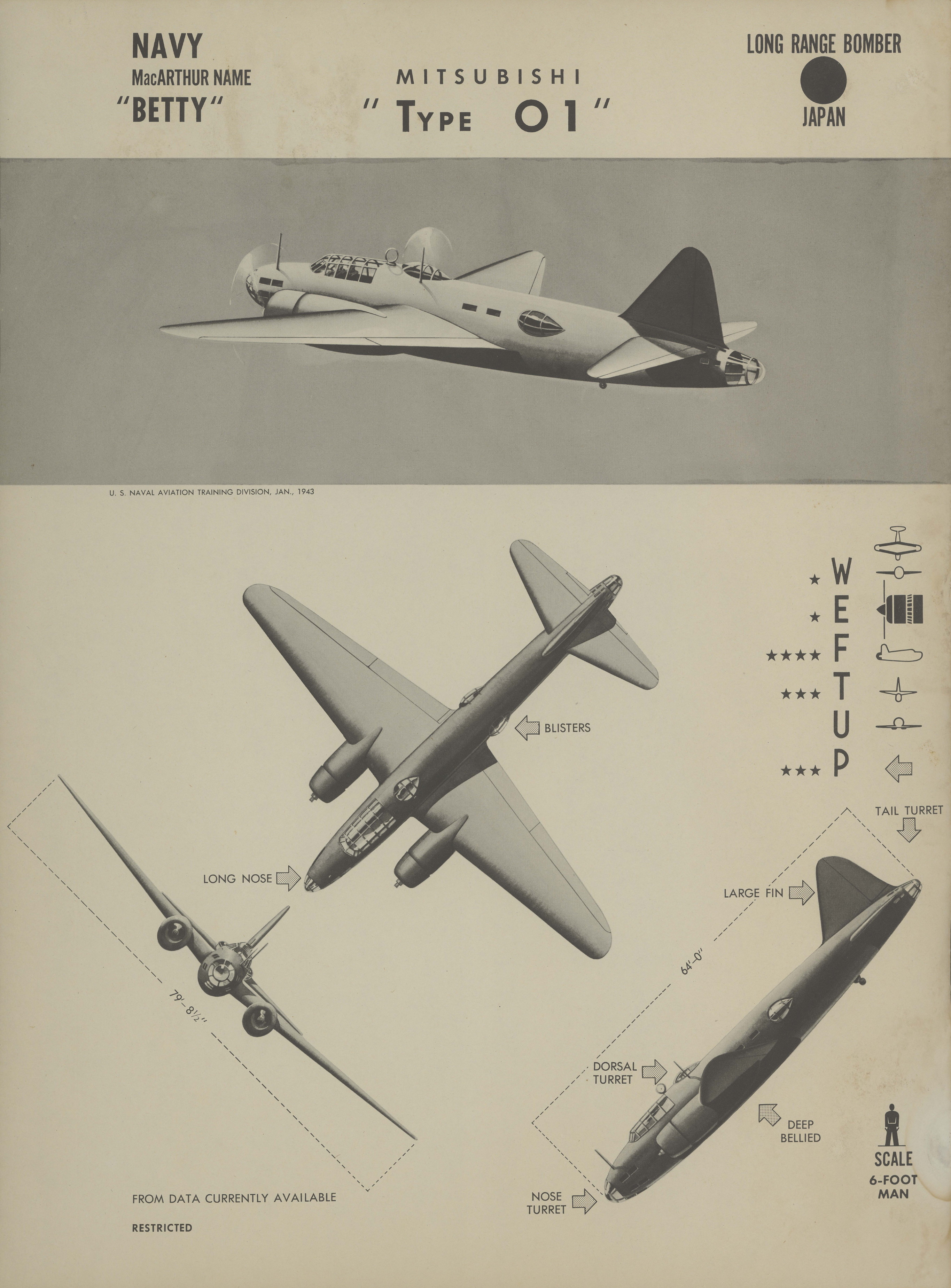 Sample page 1 from AirCorps Library document: Mitsubishi Type O1 Betty Recognition Poster