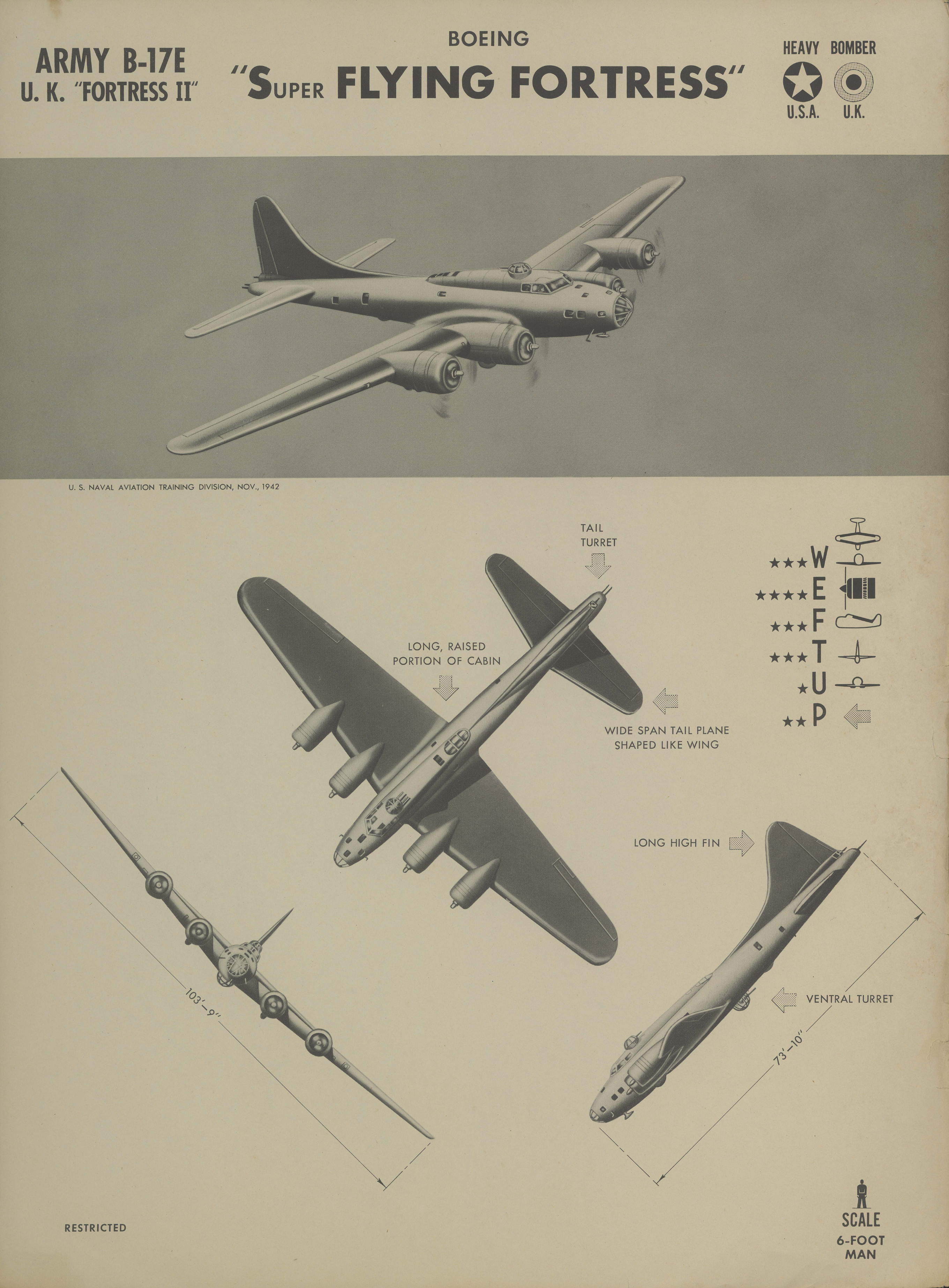 Sample page 1 from AirCorps Library document: B-17E Super Flying Fortress Recognition Poster