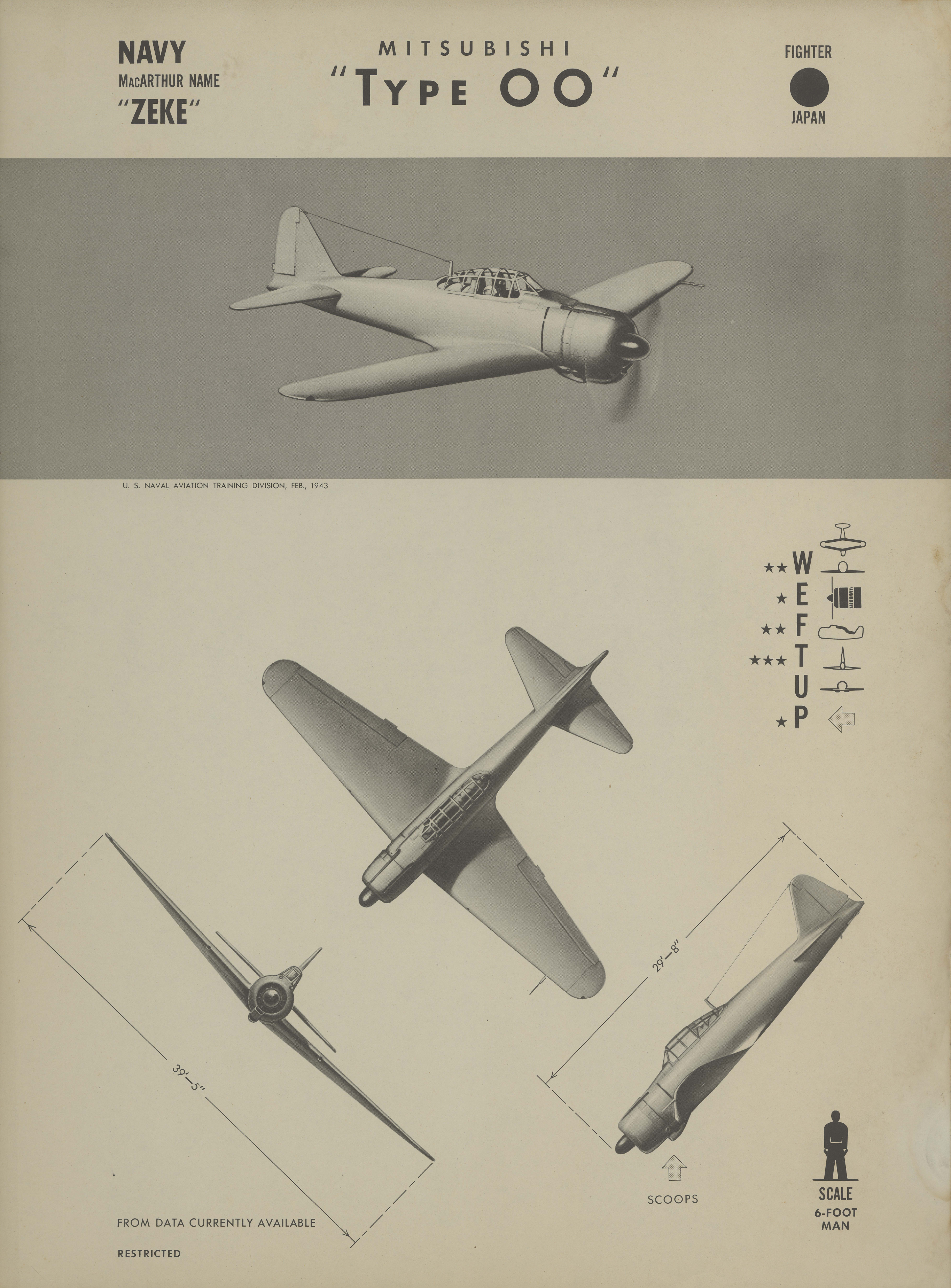 Sample page 1 from AirCorps Library document: Mitsubishi Type OO Zeke Recognition Poster