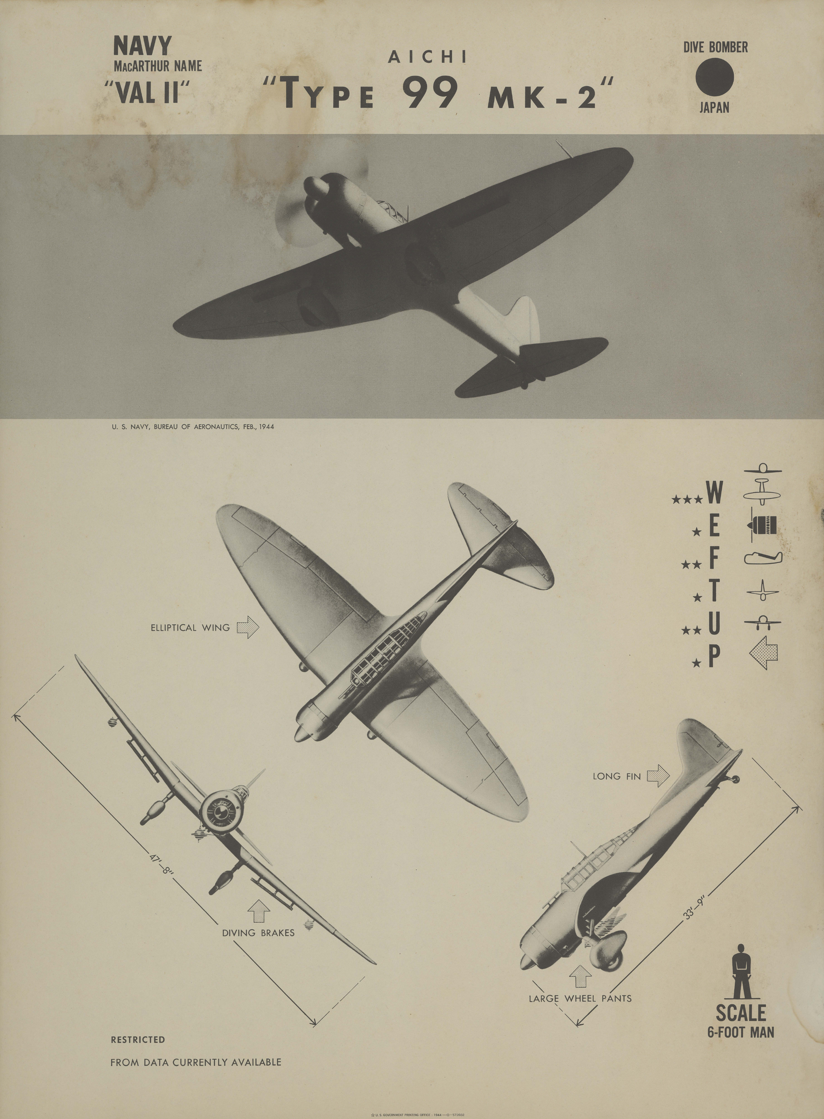 Sample page 1 from AirCorps Library document: Aichi Type 99 MK-2 Vall II Recognition Poster