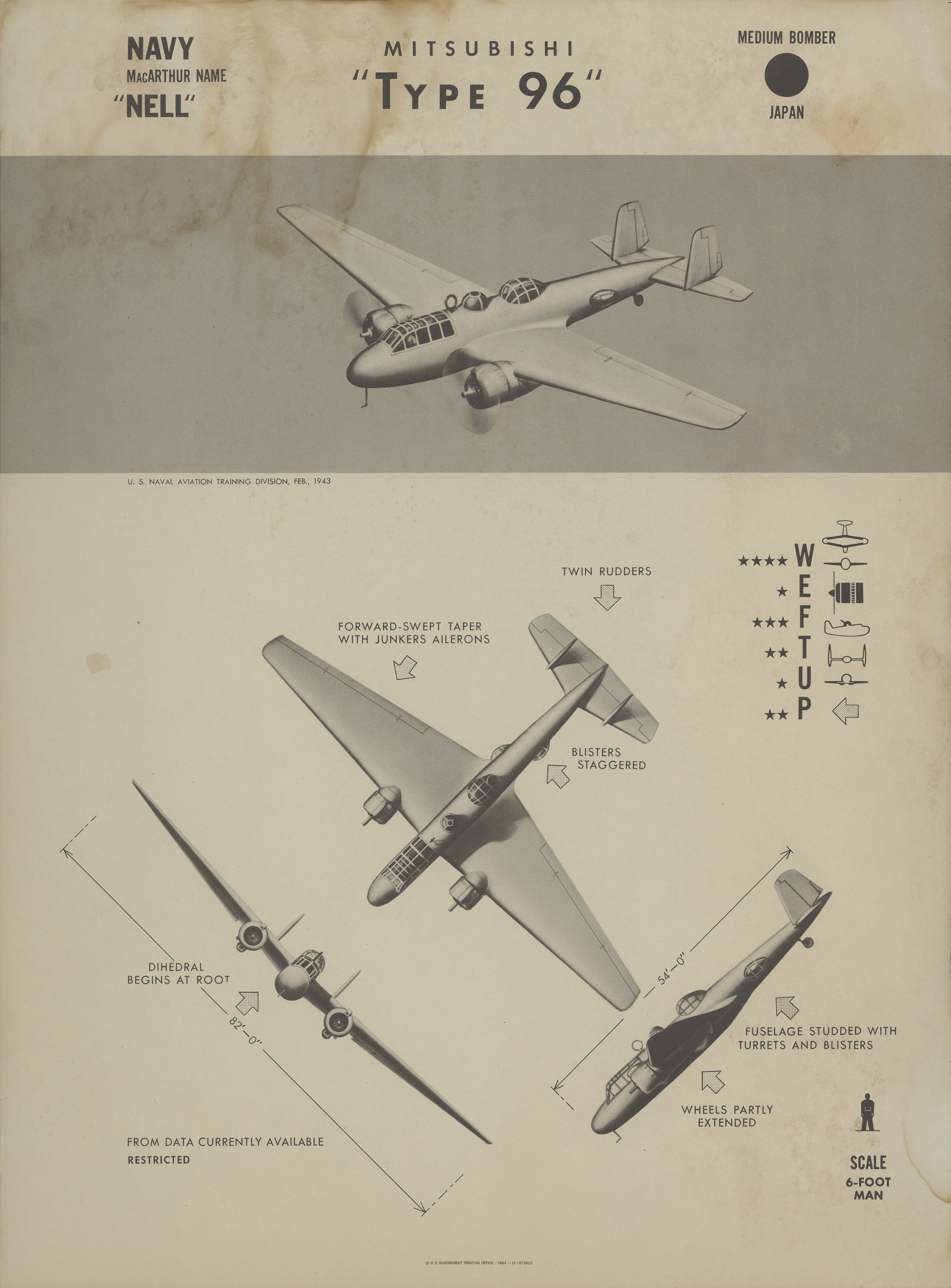 Sample page 1 from AirCorps Library document: Mitsubishi Type 96 Nell Recognition Poster