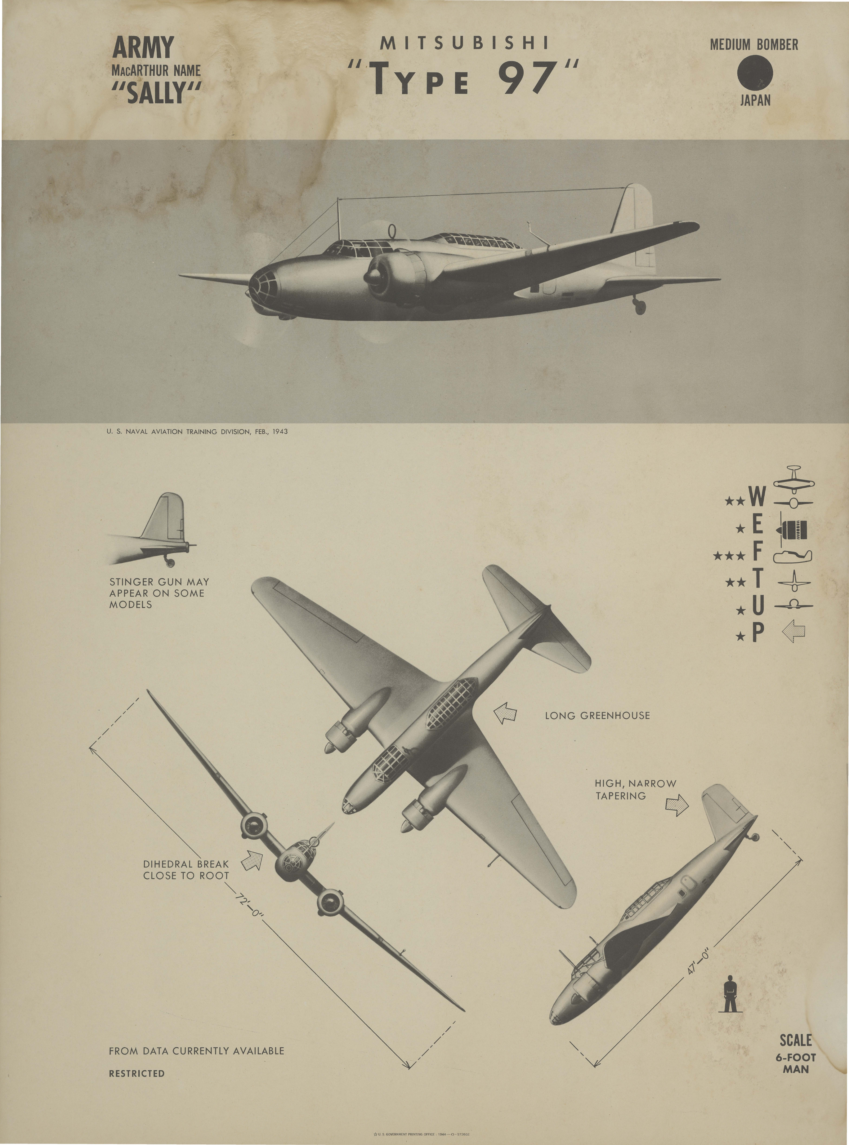 Sample page 1 from AirCorps Library document: Mitsubishi Type 97 Sally Recognition Poster