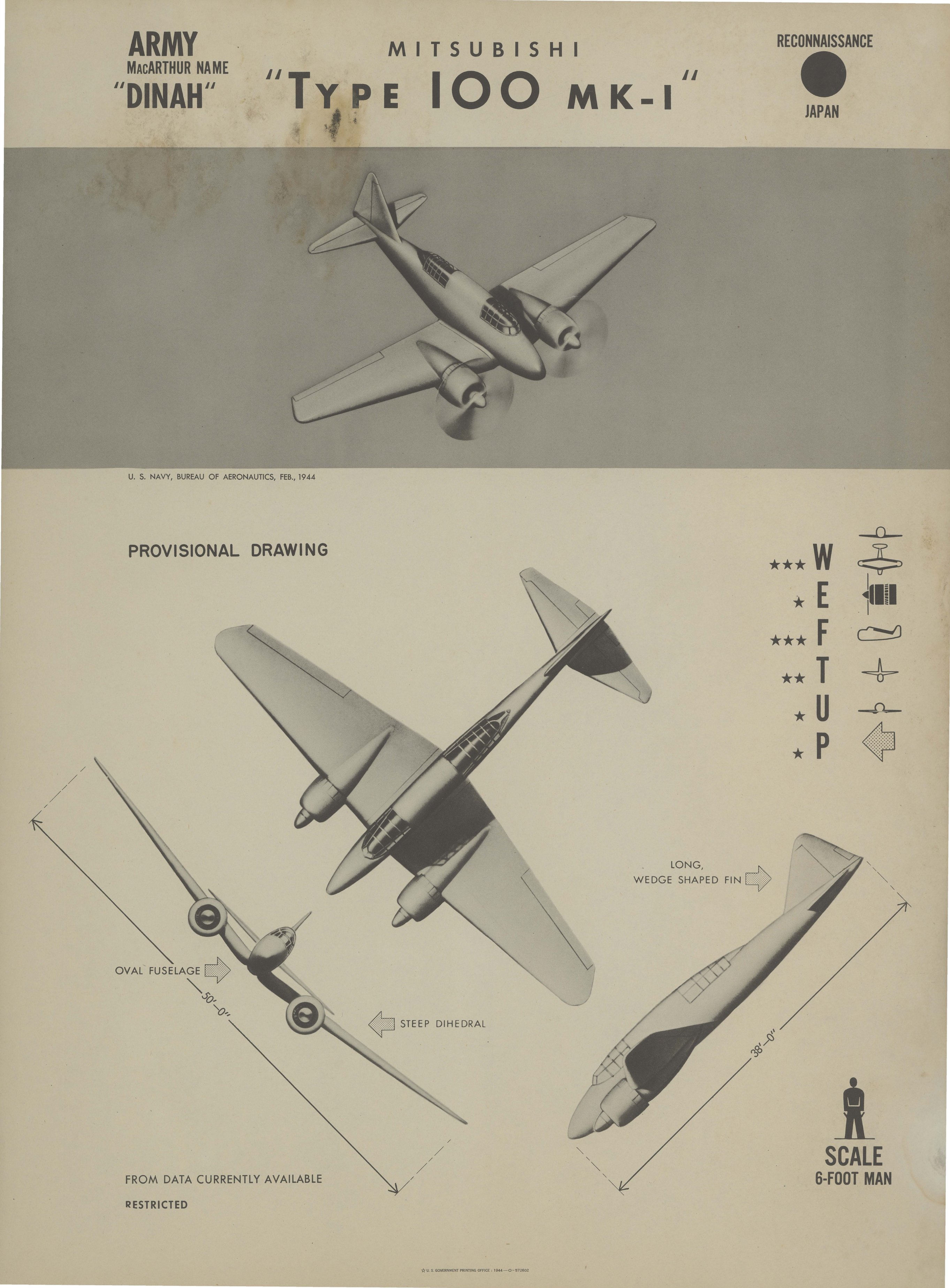 Sample page 1 from AirCorps Library document: Mitsubishi Type 100 MK-1 Dinah Recognition Poster