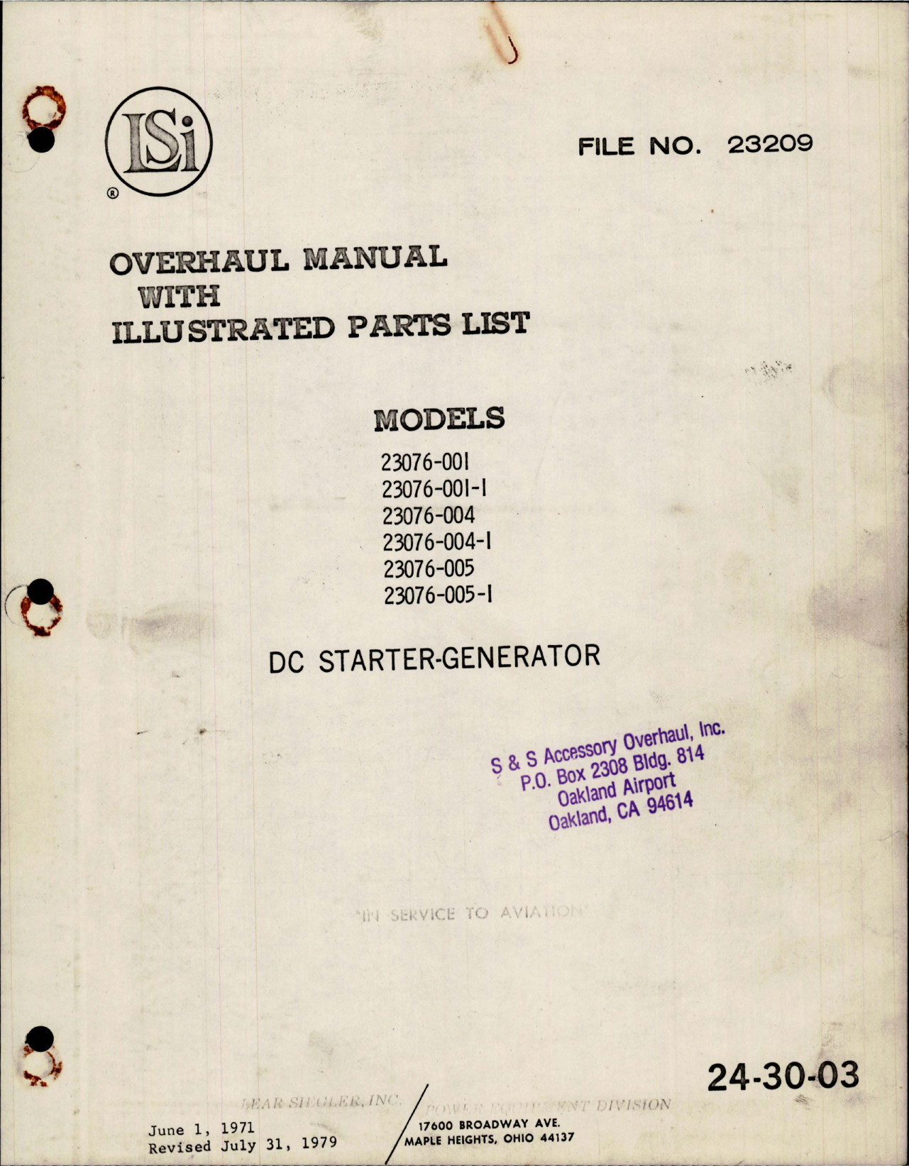Sample page 1 from AirCorps Library document: Overhaul with Illustrated Parts List For DC Starter Generator - Model 23076-001 