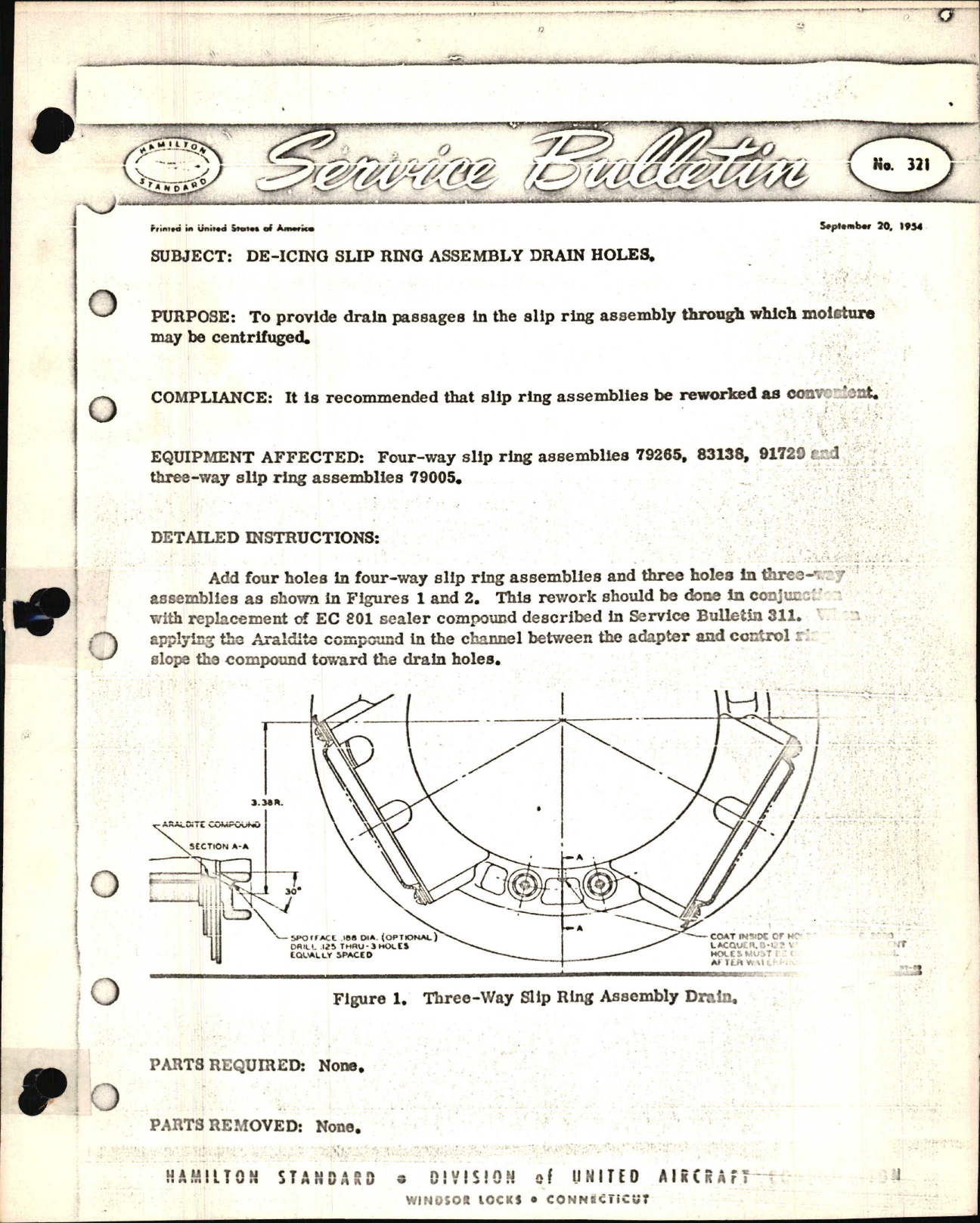 Sample page 1 from AirCorps Library document: De-Icing Slip Ring Assembly Drain Holes