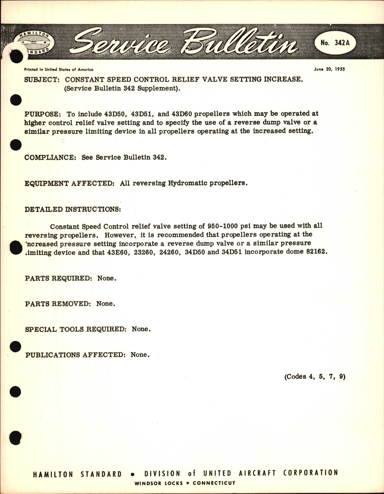 Sample page 1 from AirCorps Library document: Constant Speed Control Relief Valve Setting Increase