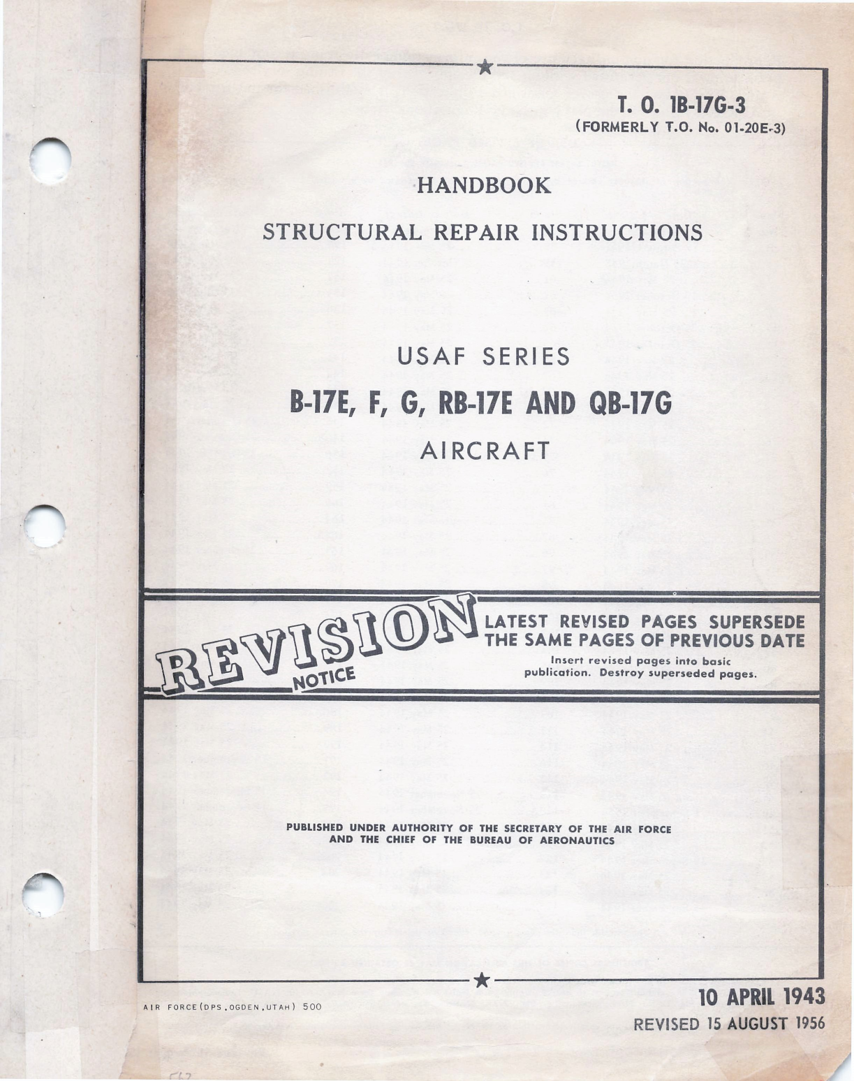 Sample page 1 from AirCorps Library document: Structural Repair Instructions for the B-17E, B-17F, B-17G, RB-17E and QB-17G