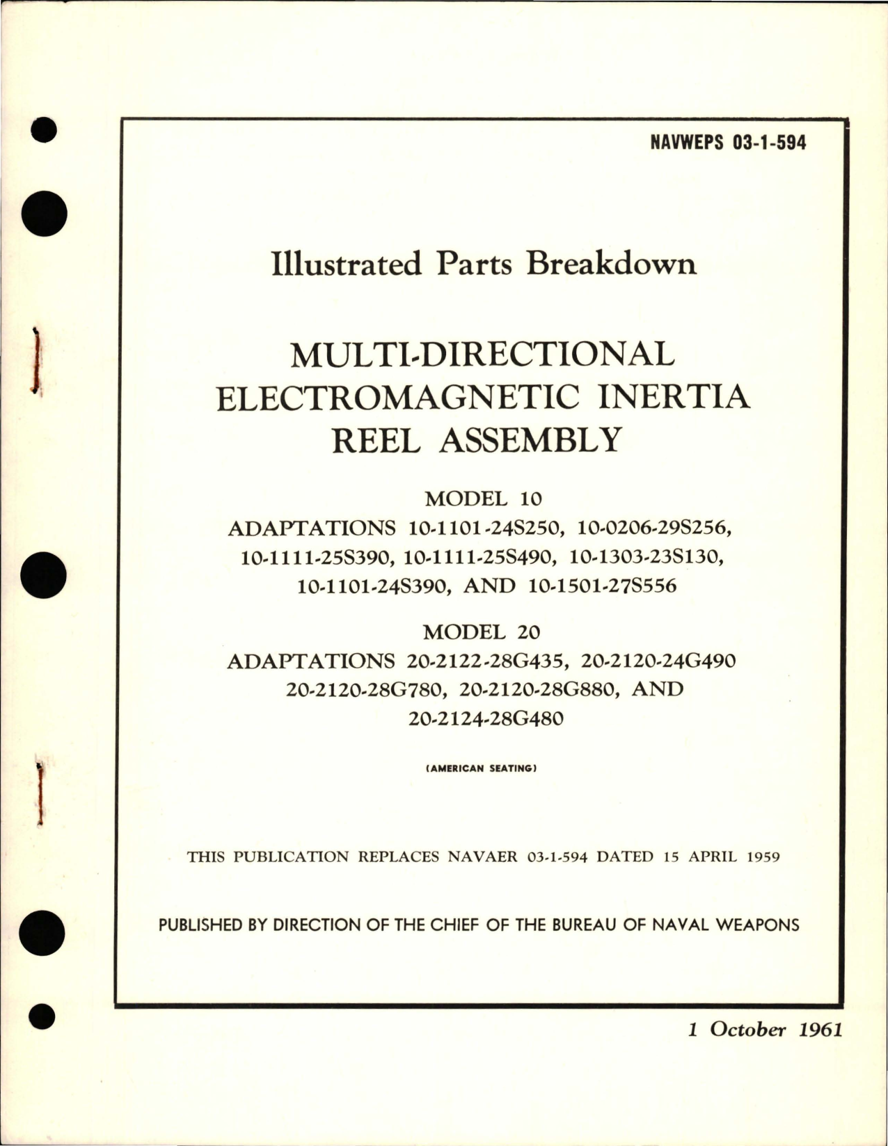 Sample page 1 from AirCorps Library document: Illustrated Parts Breakdown for Multi-Directional Electromagnetic Inertia Reel Assembly - Model 10 and Model 20