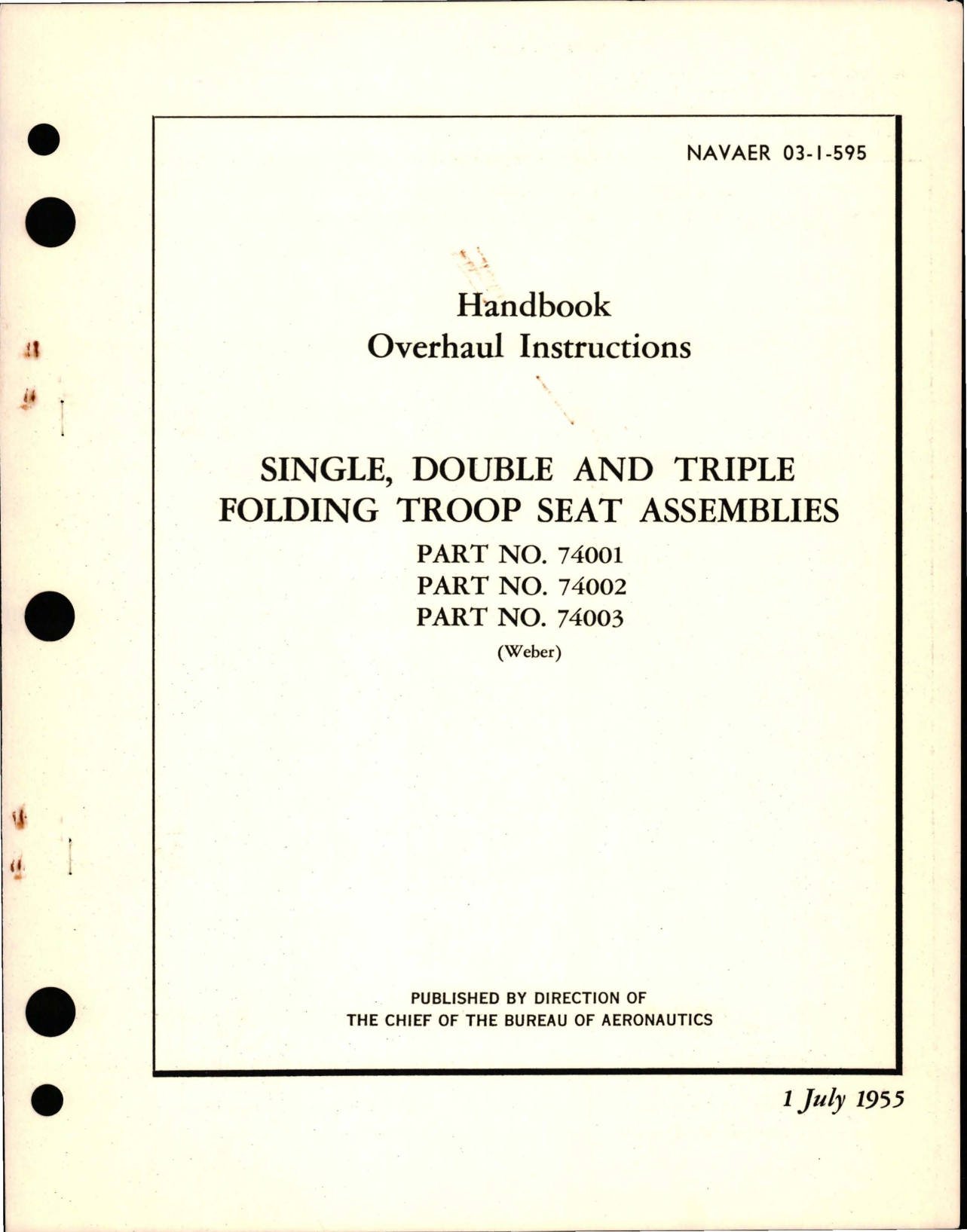 Sample page 1 from AirCorps Library document: Overhaul Instructions for Single, Double, and Triple Folding Troop Seat Assemblies - Parts 74001, 74002, 74003 