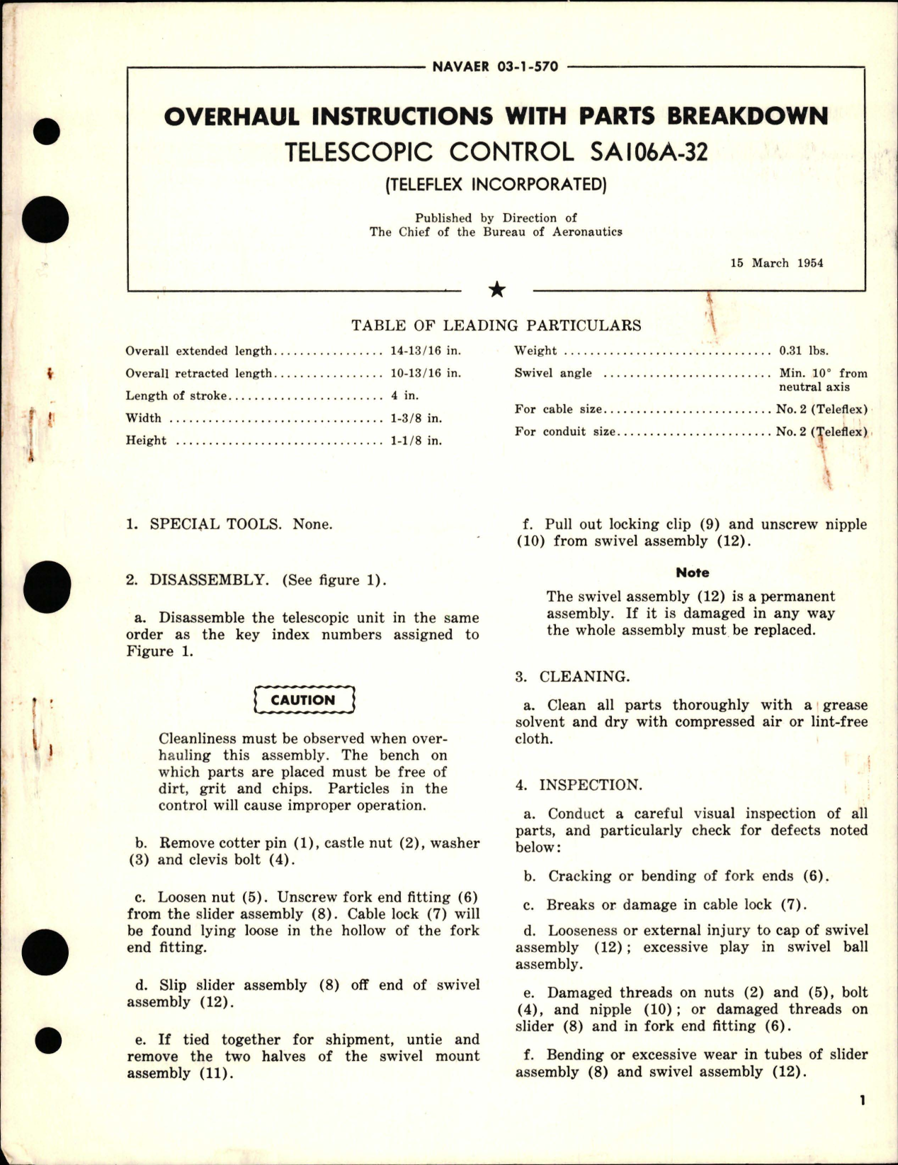 Sample page 1 from AirCorps Library document: Overhaul Instructions with Parts Breakdown for Telescopic Control - SA106A-32