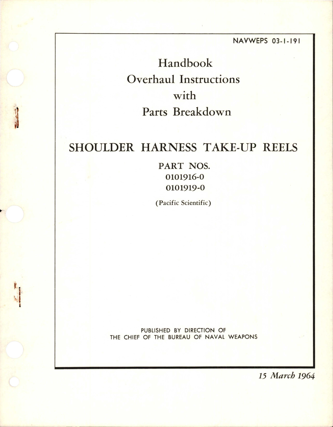 Sample page 1 from AirCorps Library document: Overhaul Instructions with Parts Breakdown for Shoulder Harness Take-Up Reels - Parts 0101916-0 and 0101919-0 