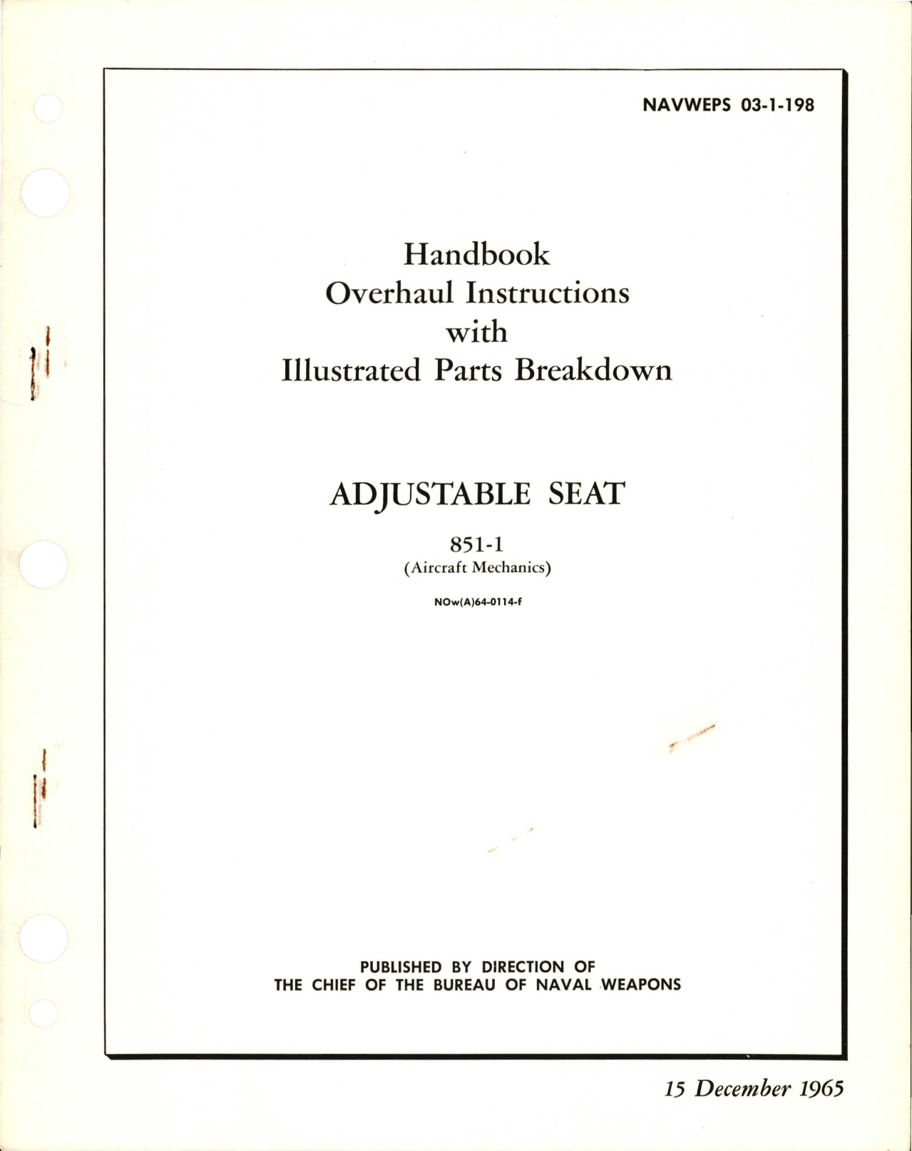 Sample page 1 from AirCorps Library document: Overhaul Instructions with Illustrated Parts Breakdown for Adjustable Seat - 851-1