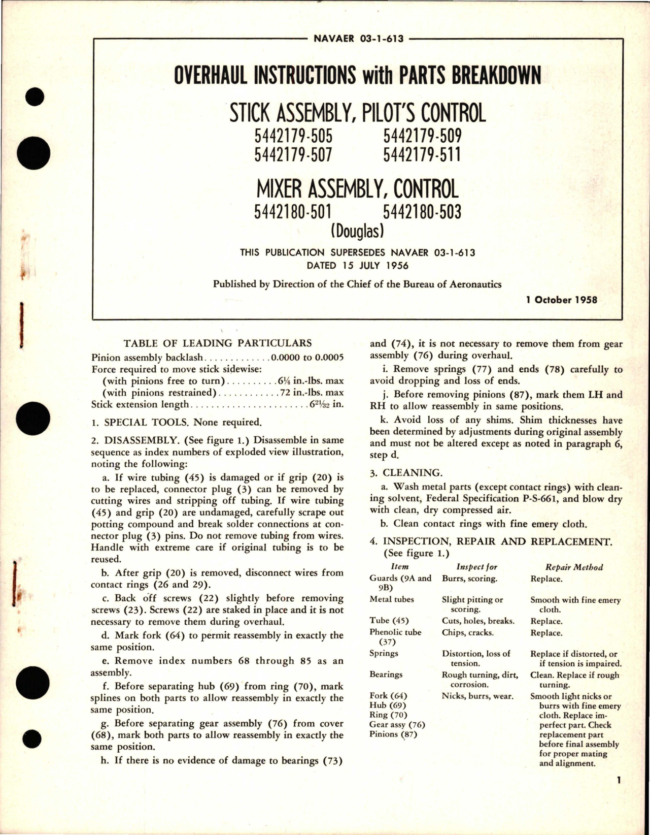 Sample page 1 from AirCorps Library document: Overhaul Instructions with Parts Breakdown for Pilot's Control Stick Assembly and Control Mixer Assembly