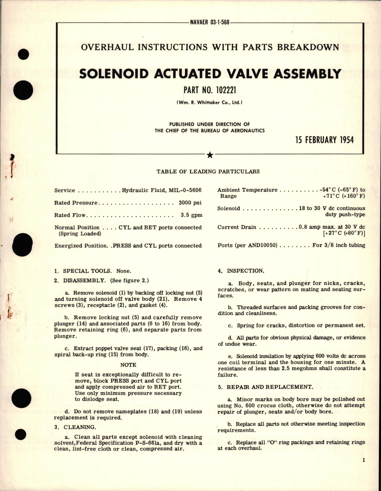 Sample page 1 from AirCorps Library document: Overhaul Instructions with Parts Breakdown for Solenoid Actuated Valve Assembly - Part 102221