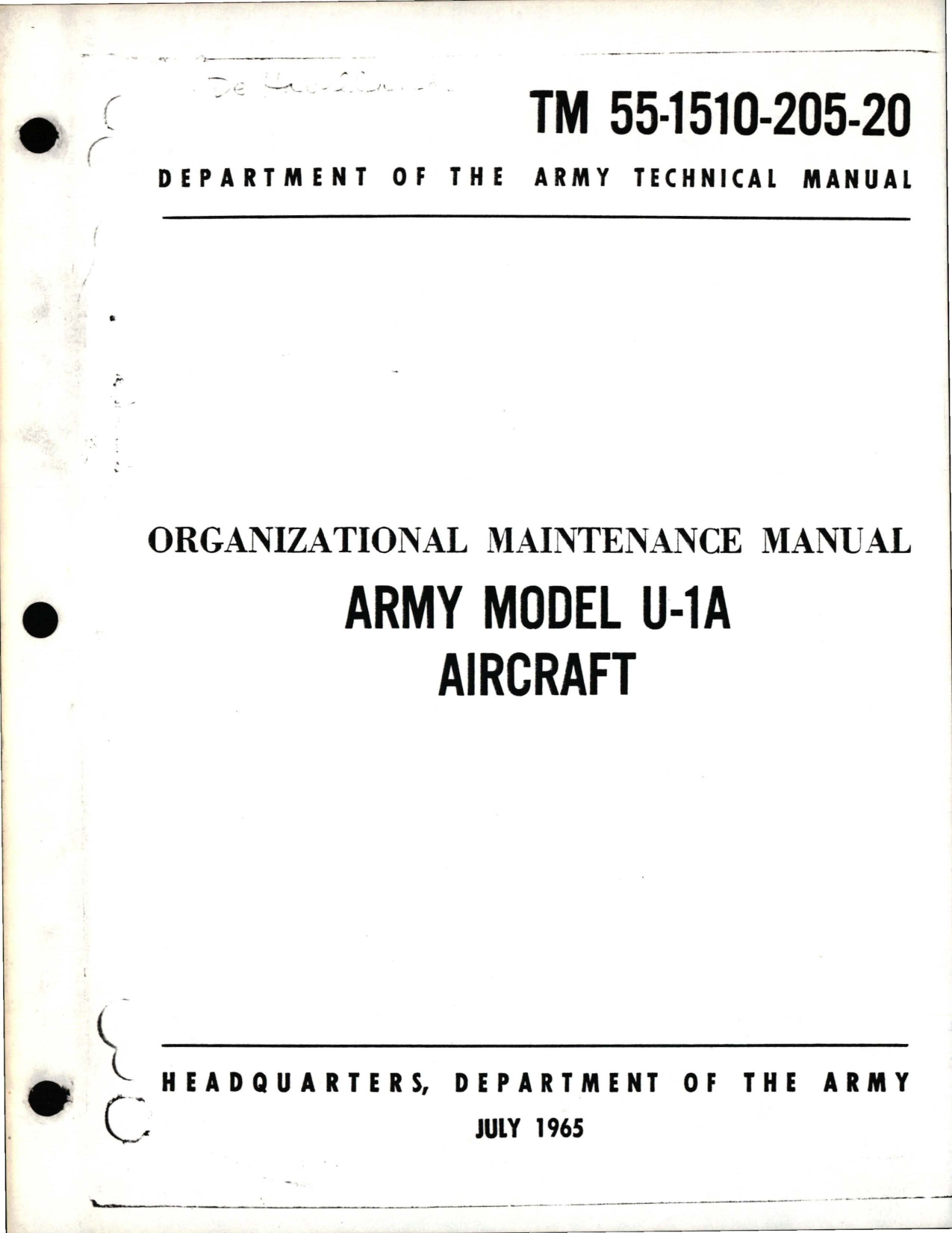 Sample page 1 from AirCorps Library document: Organizational Maintenance Manual for U-1A Otter