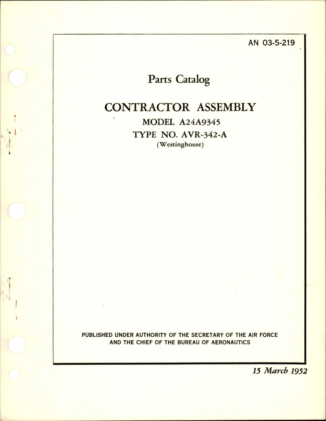 Sample page 1 from AirCorps Library document: Parts Catalog for Contractor Assembly - Model A24A9345 - Type AVR-342-A 