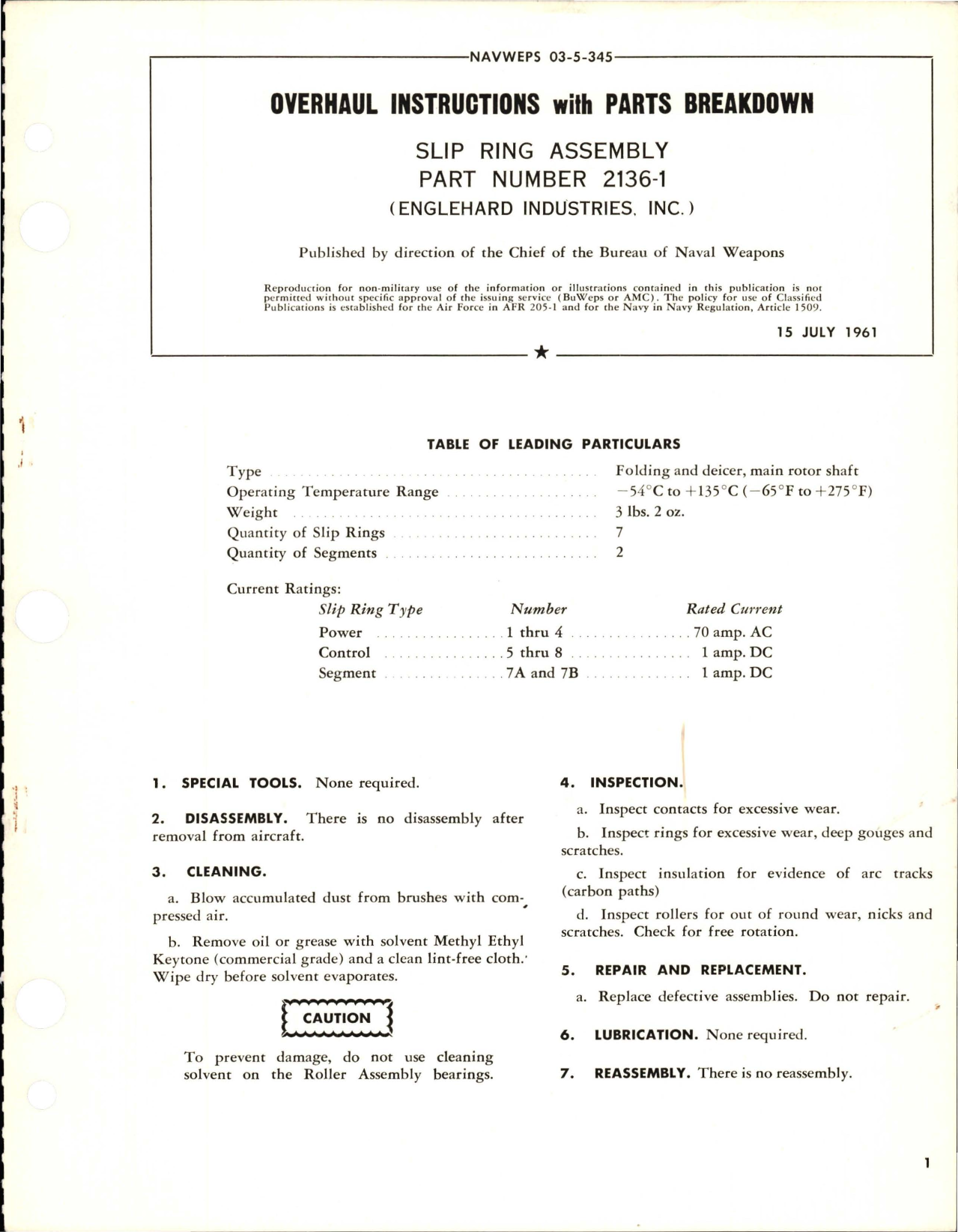 Sample page 1 from AirCorps Library document: Overhaul Instructions with Parts Breakdown for Slip Ring Assembly - Part 2136-1 