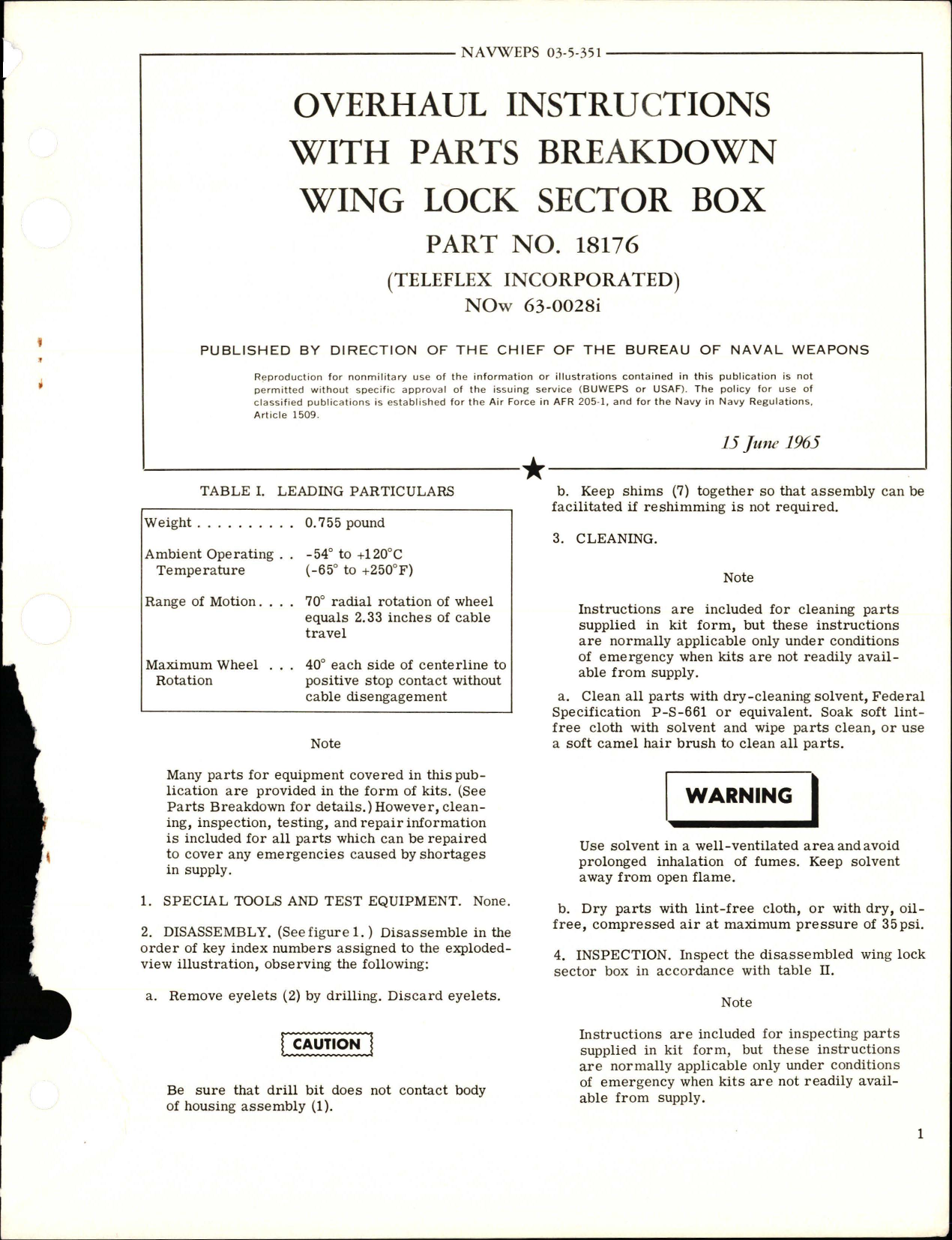 Sample page 1 from AirCorps Library document: Overhaul Instructions with Parts Breakdown for Wing Lock Sector Box - Part 18176