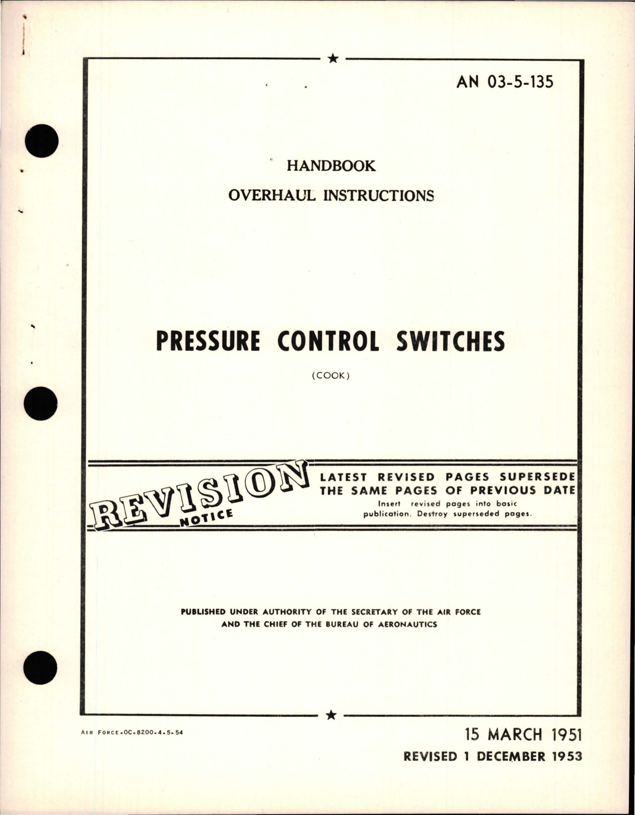 Sample page 1 from AirCorps Library document: Overhaul Instructions for Pressure Control Switches