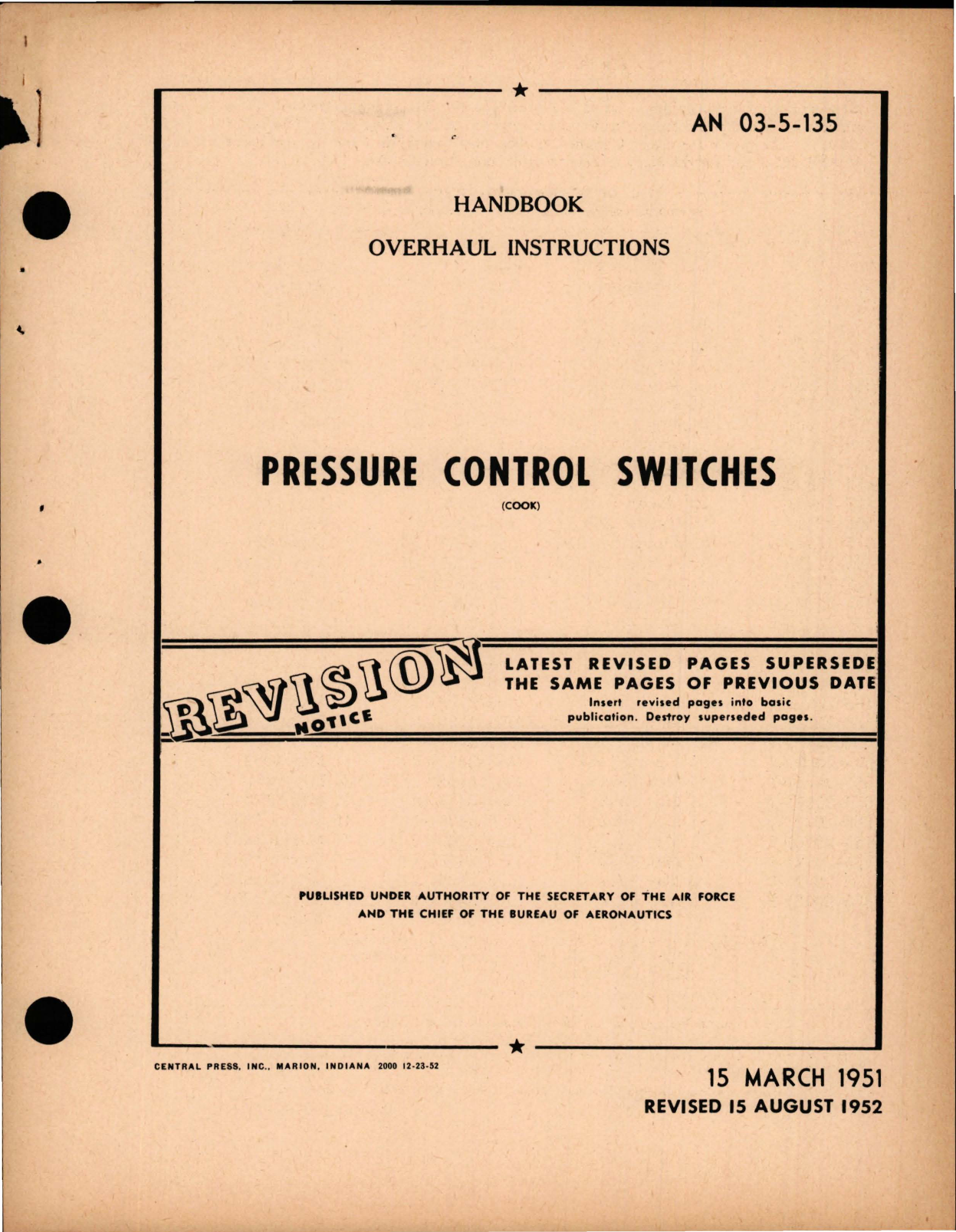 Sample page 1 from AirCorps Library document: Overhaul Instructions for Pressure Control Switches 