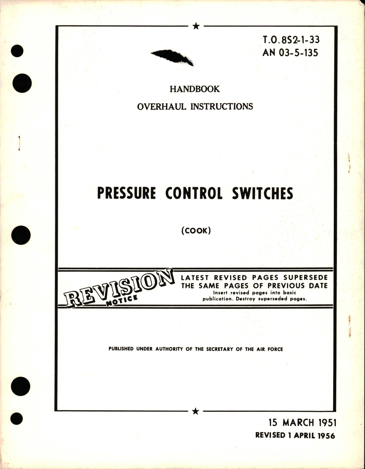 Sample page 1 from AirCorps Library document: Overhaul Instructions for Pressure Control Switches 