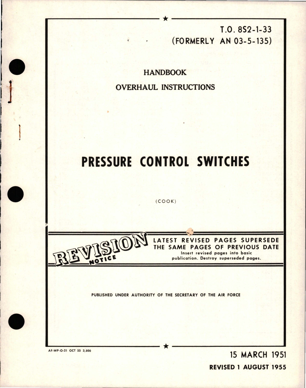 Sample page 1 from AirCorps Library document: Overhaul Instructions for Pressure Control Switches