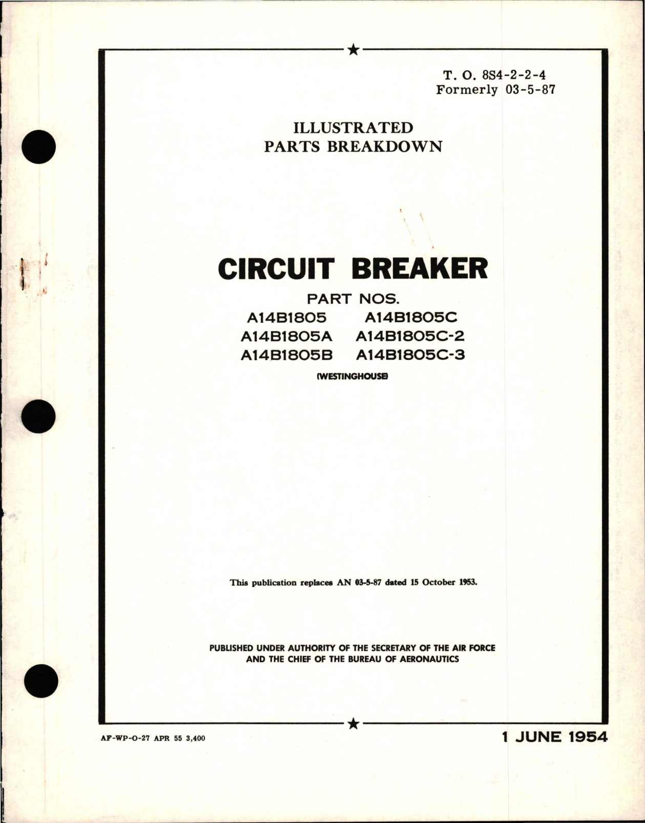 Sample page 1 from AirCorps Library document: Illustrated Parts Breakdown for Circuit Breaker  - Parts A14B1805, A14B1805A, A14B1805B, A14B1805C, A14B1805C-2, and A14B1805C-3