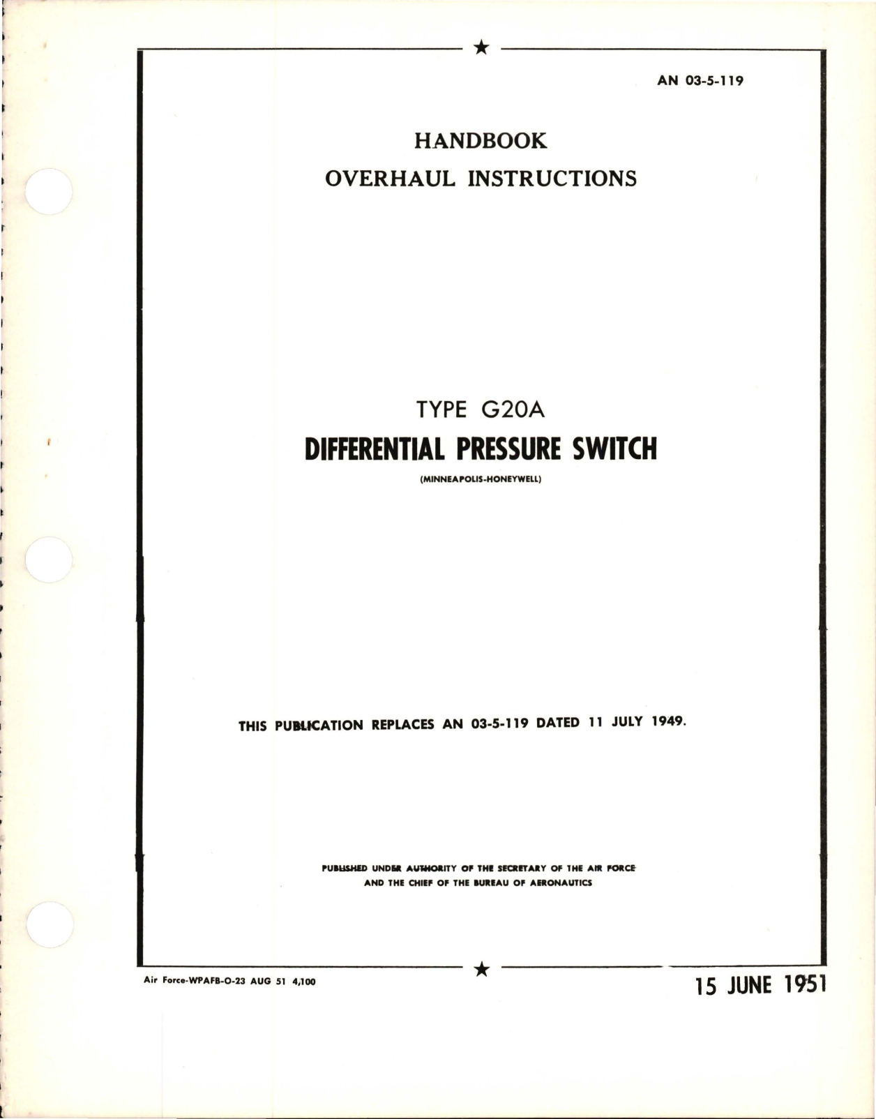 Sample page 1 from AirCorps Library document: Overhaul Instructions for Differential Pressure Switch - Type G20A